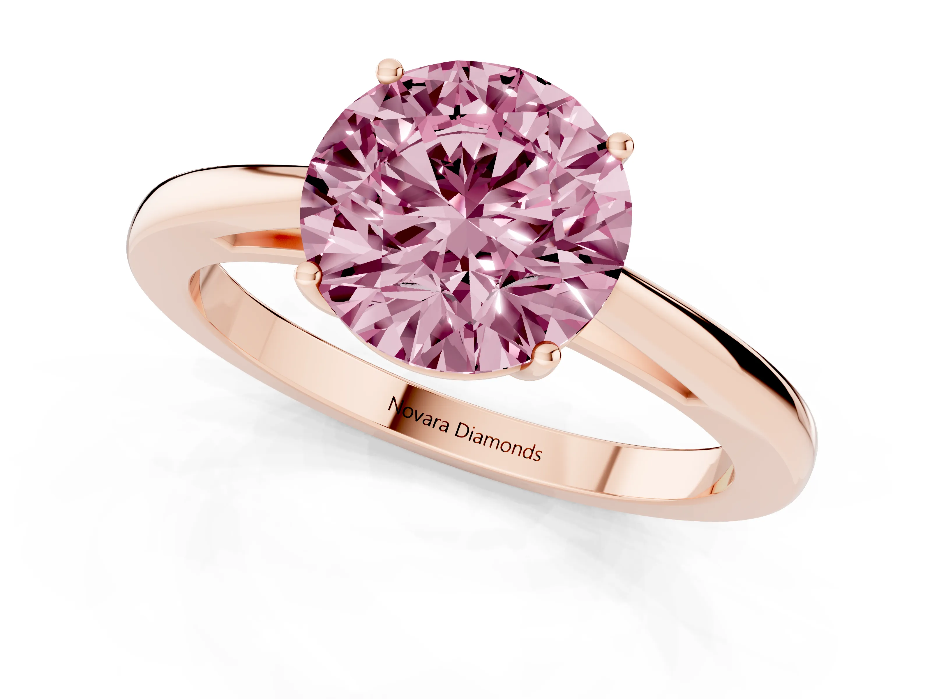 Fancy Pink Round Cut Diamond Solitaire Ring Set in Rose gold with Split Shank and Prong Setting