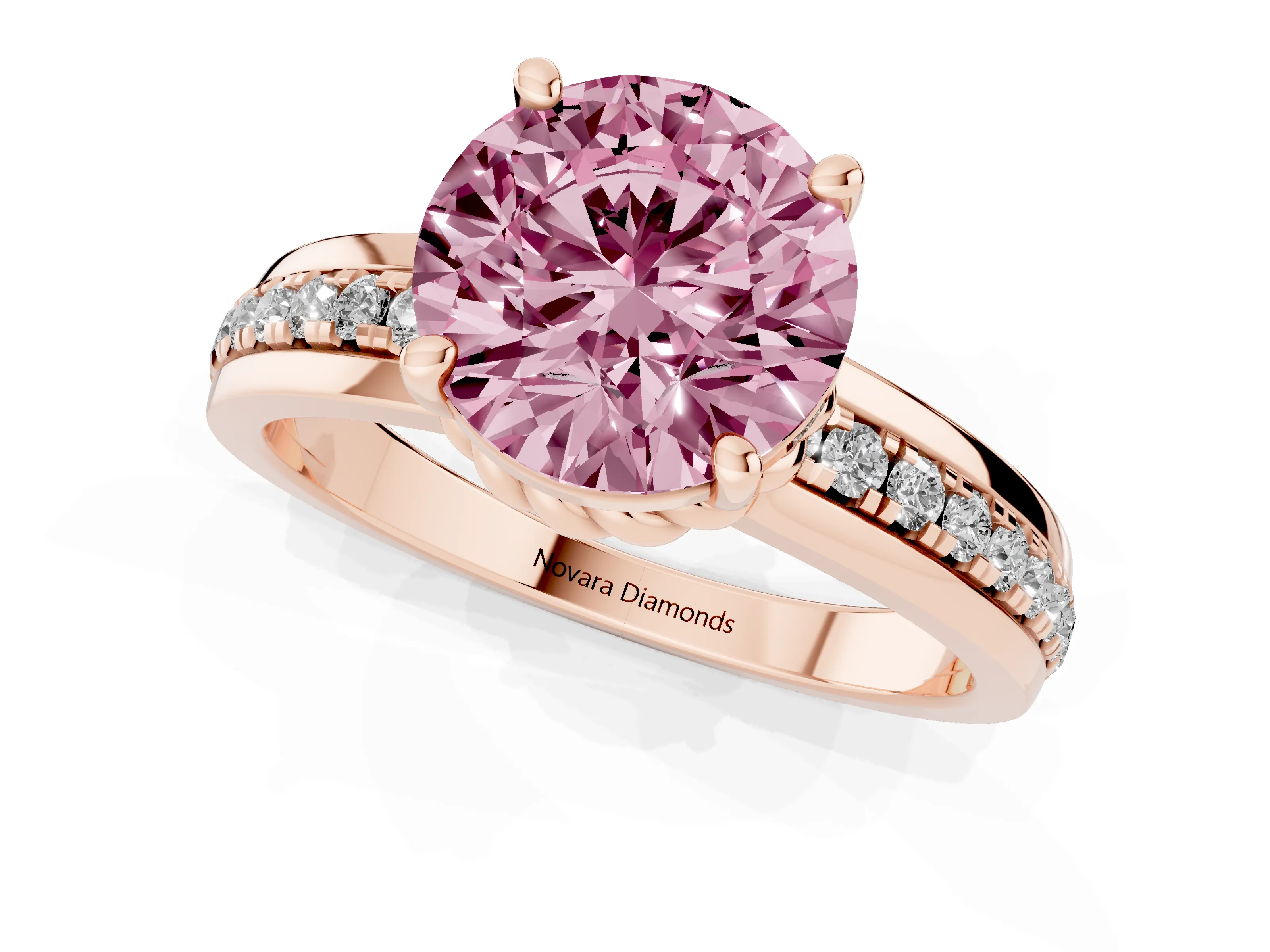 Round Channel Engagement Ring Setting for a Fancy Pink Lab-Grown Diamond | Rose Gold