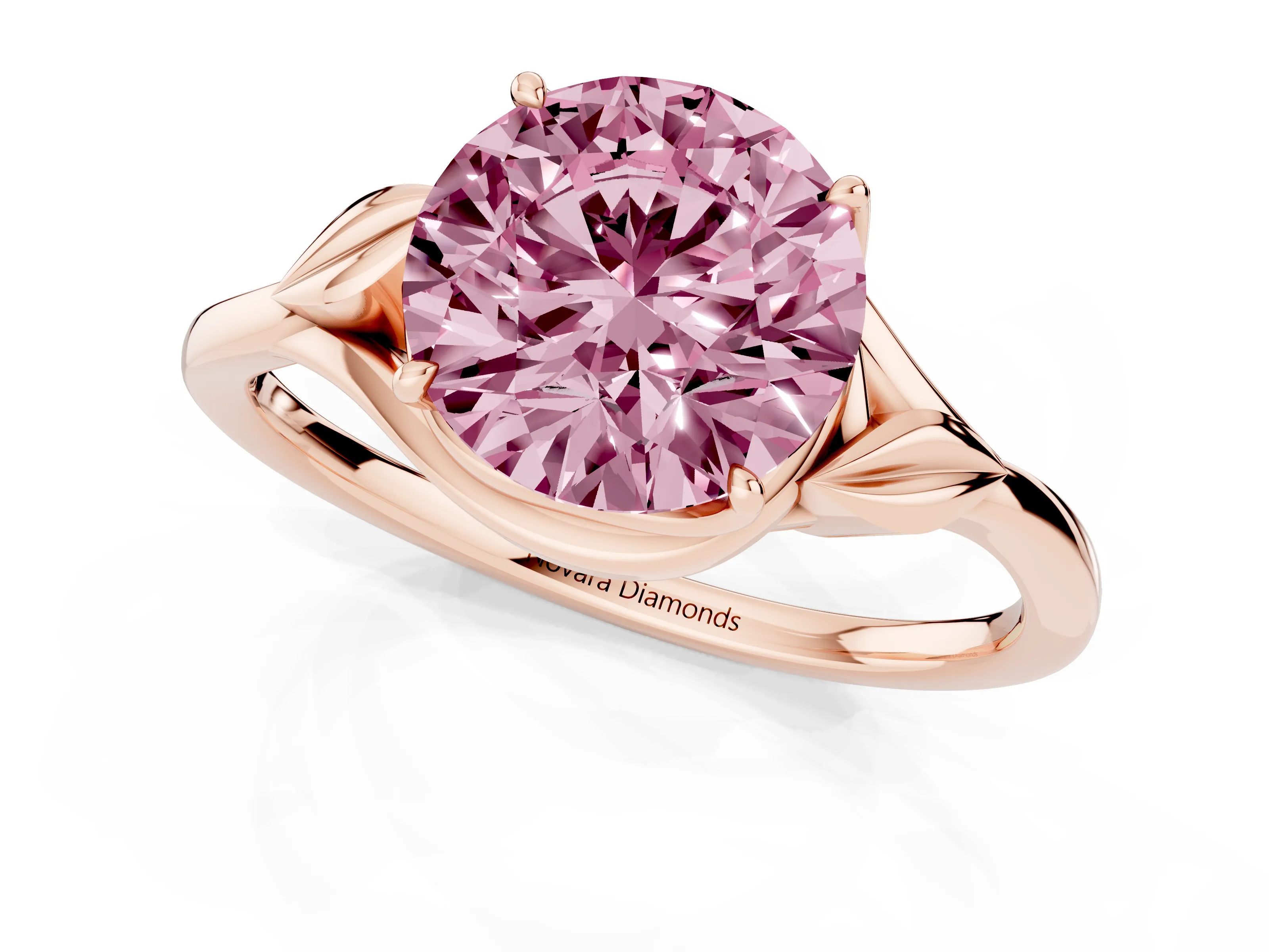 Fancy Pink Round Cut Diamond Solitaire Ring Set in Rose gold with Polished Twist Band