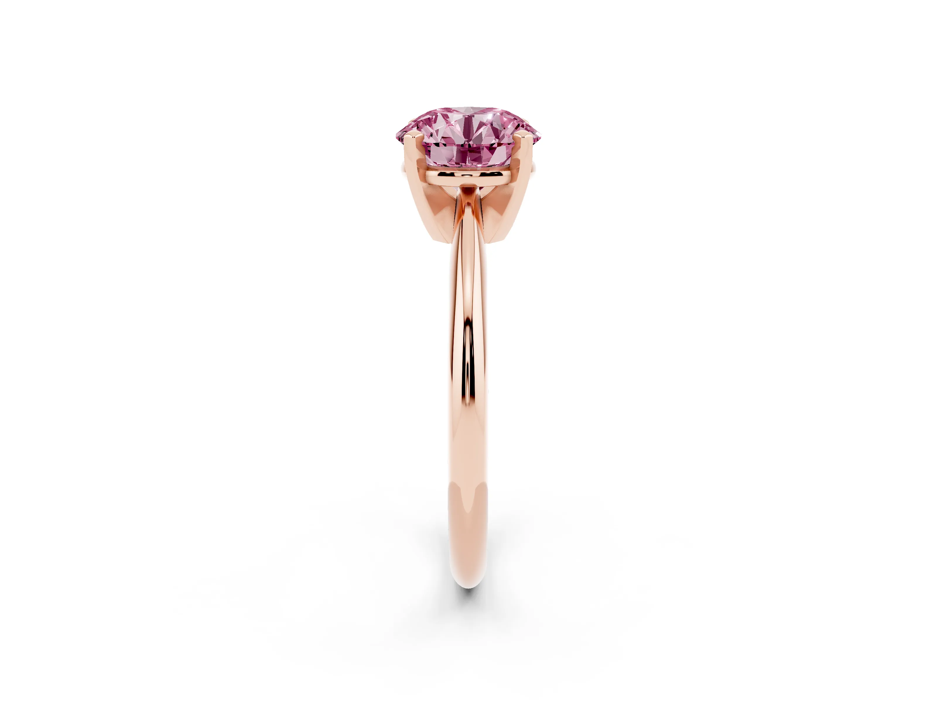 Fancy Pink Round Cut Diamond Solitaire Ring Set in Rose gold with Prong Setting on a Plain Round Band