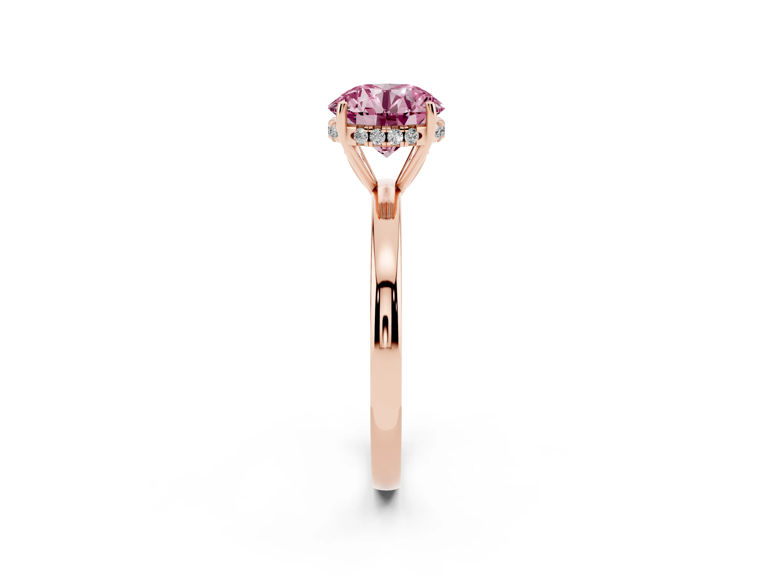 Fancy Pink Round Cut Diamond Solitaire Ring Set in Rose gold with Plain Band and Prong Setting