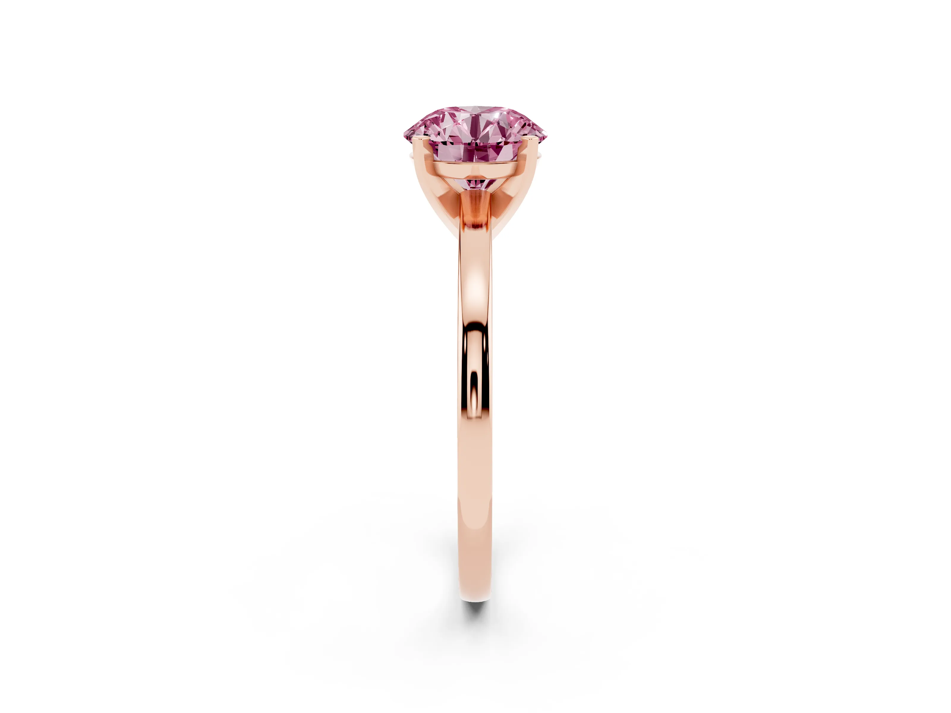 Fancy Pink Round Cut Diamond Solitaire Engagement Ring Set in Rose gold with Prong Setting on a Classic Band