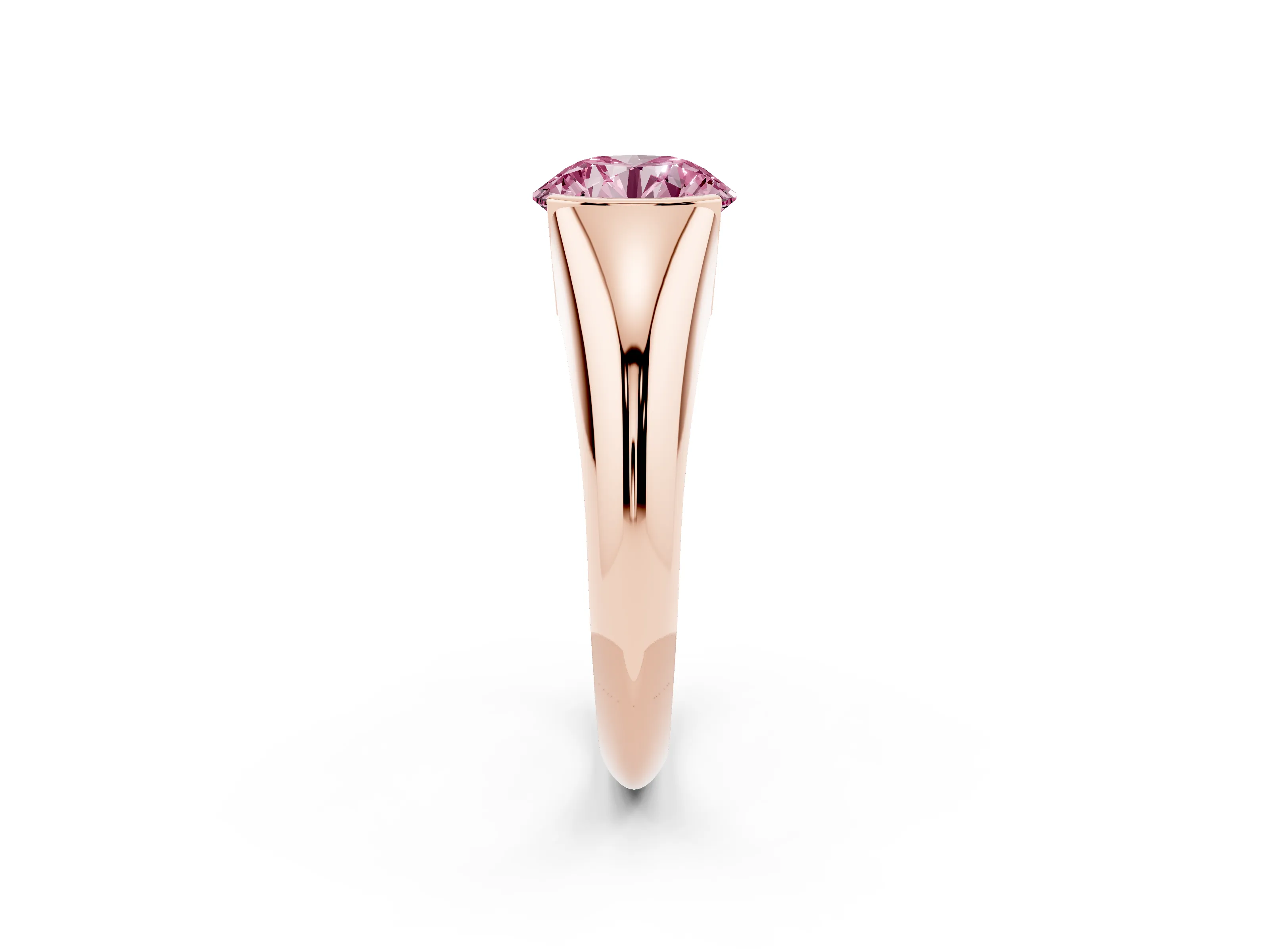 Fancy Pink Round Cut Diamond Solitaire Tension Set Ring Set in Rose gold