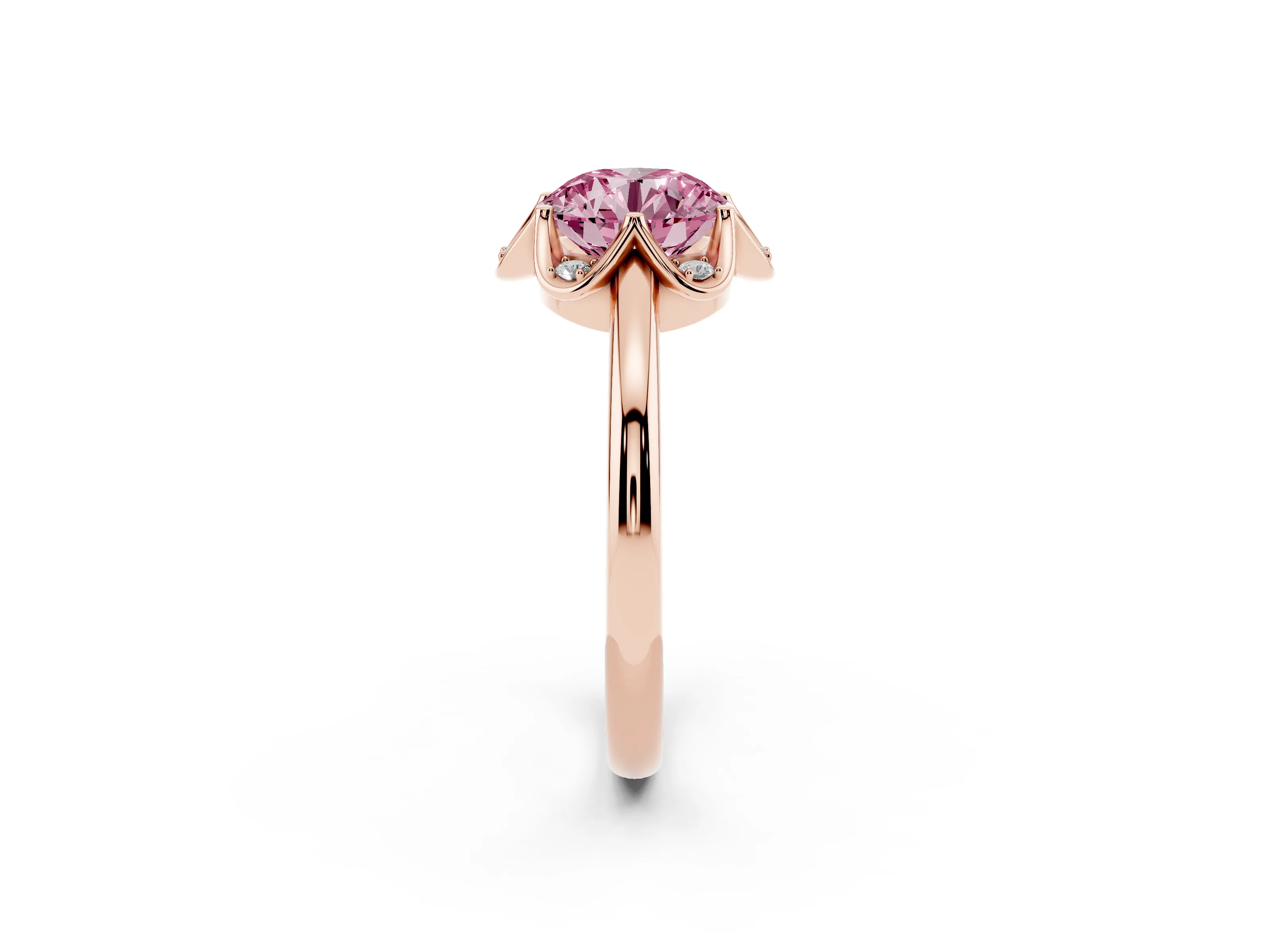 Fancy Pink Round Cut Diamond Round Cluster Halo Ring Set in Rose gold with Solitaire Band and Prong Setting