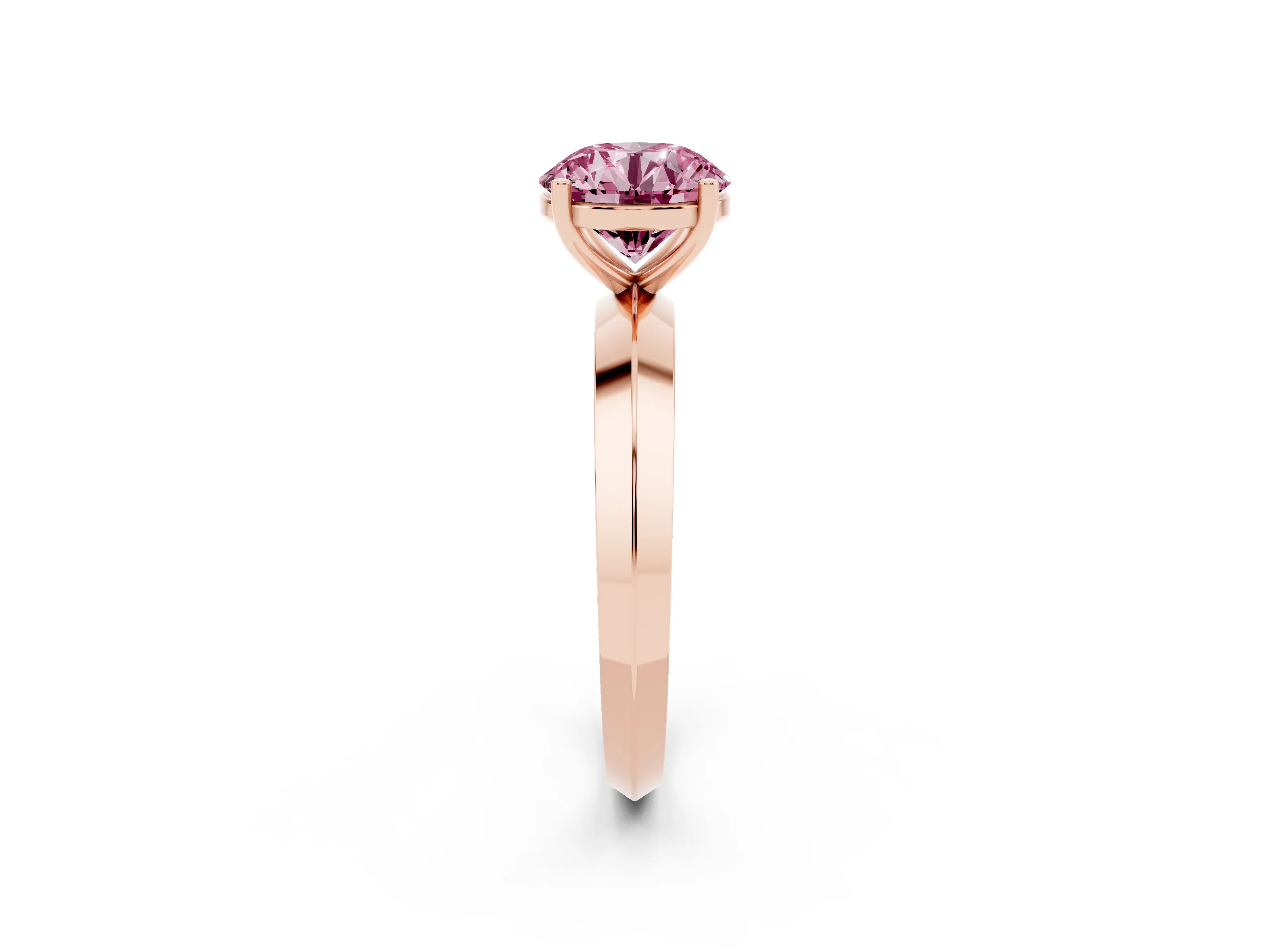 Fancy Pink Round Cut Diamond Solitaire Engagement Ring Set in Rose gold with Flat Band and Prong Setting