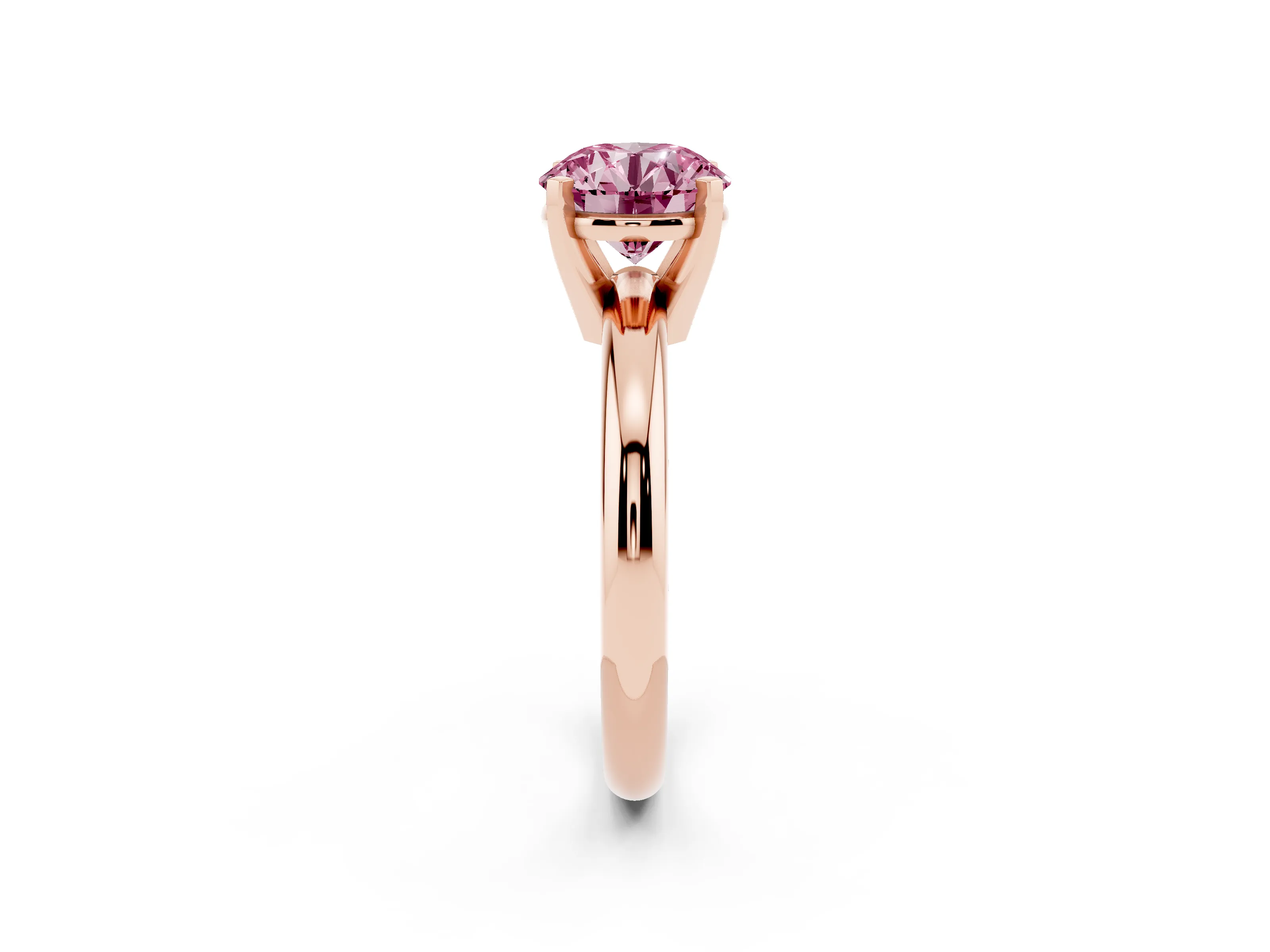 Fancy Pink Round Cut Diamond Solitaire Engagement Ring Set in Rose gold with Round Band and Prong Setting