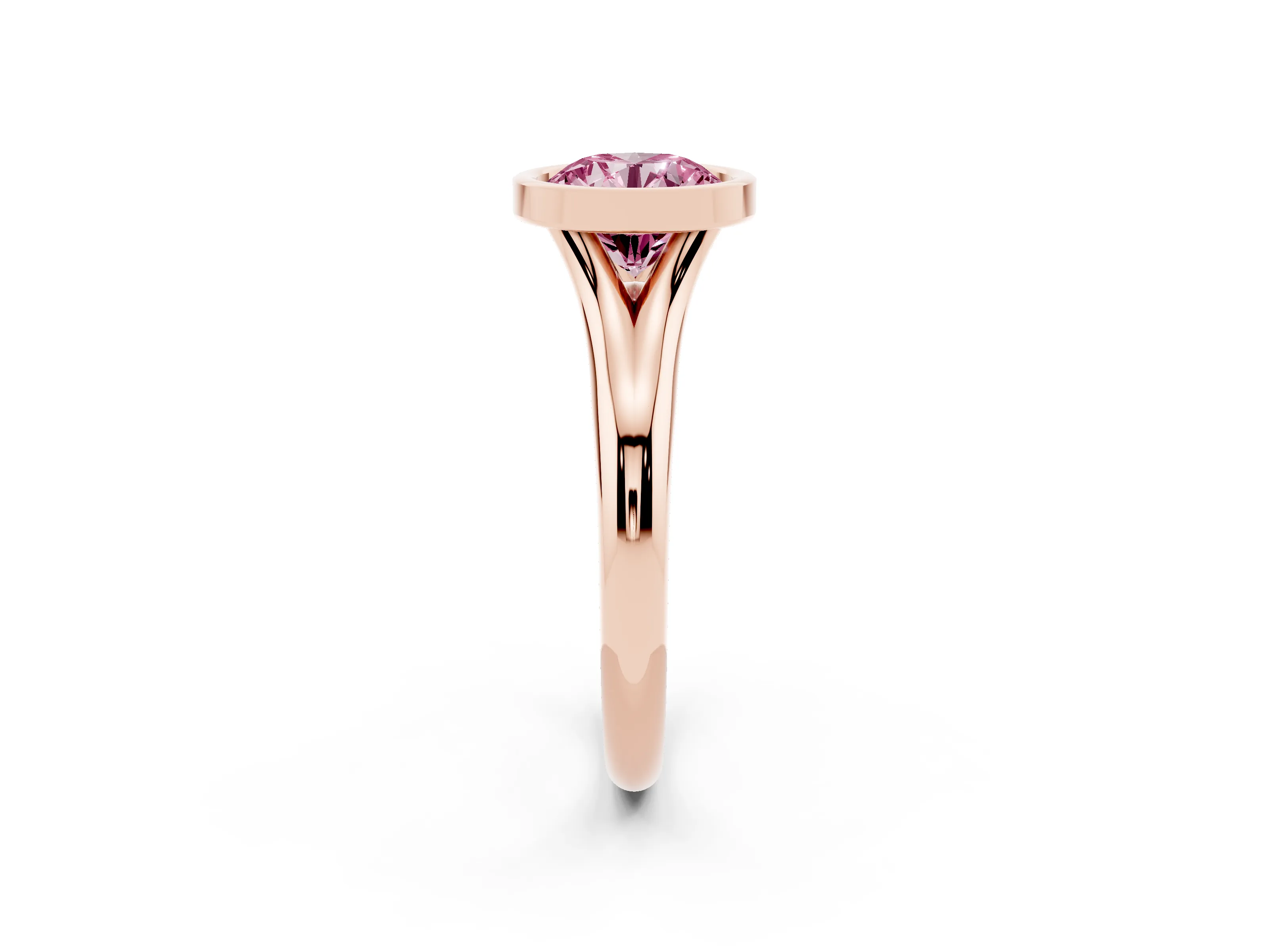Fancy Pink Bezel Set Round Cut Diamond Solitaire Ring Set in Rose gold with Smooth Band