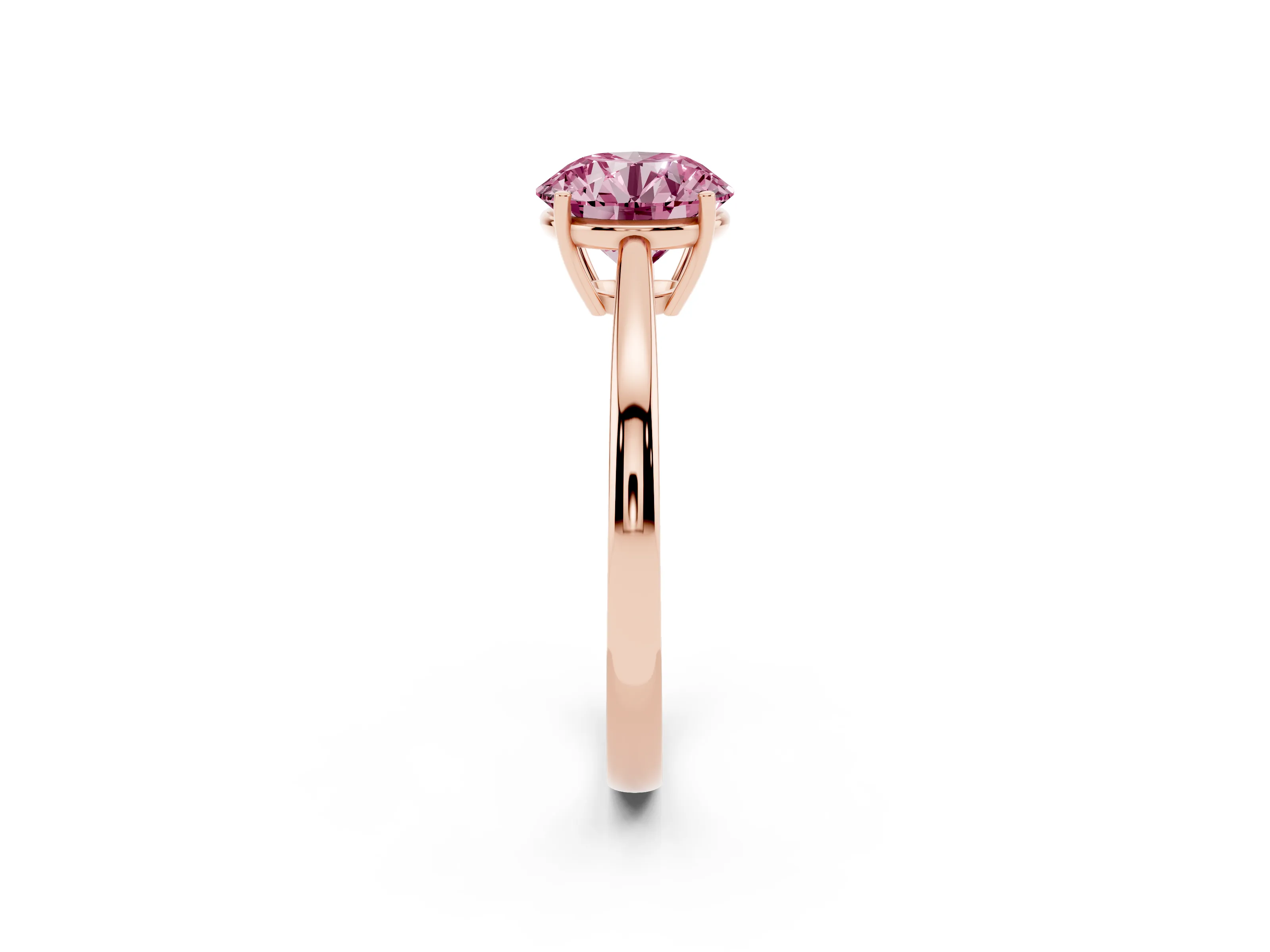 Fancy Pink Round Cut Diamond Solitaire Ring Set in Rose gold with Split Shank and Prong Setting