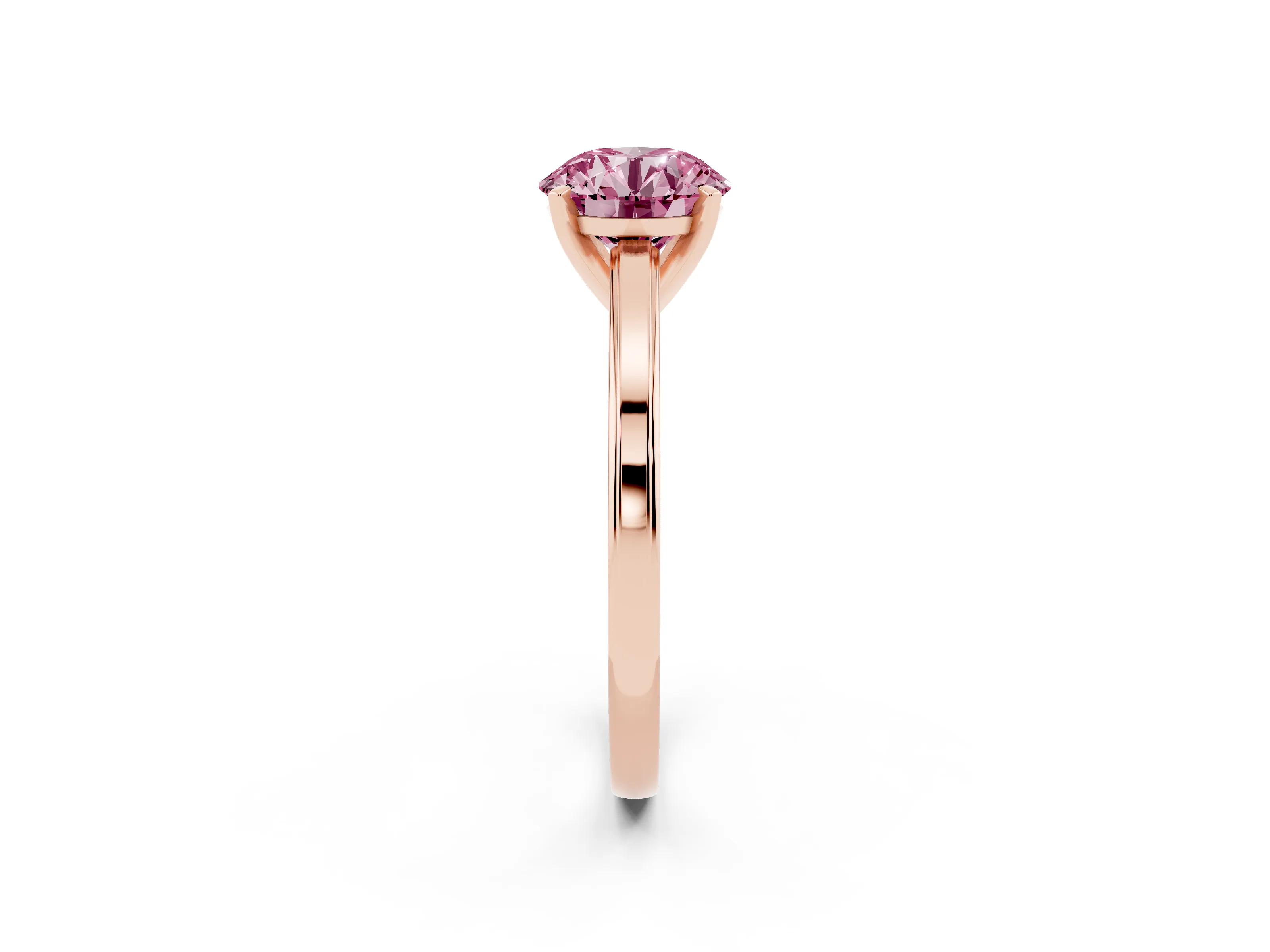 Fancy Pink Round Cut Diamond Solitaire Ring Set in Rose gold with Prong Setting and Classic Band