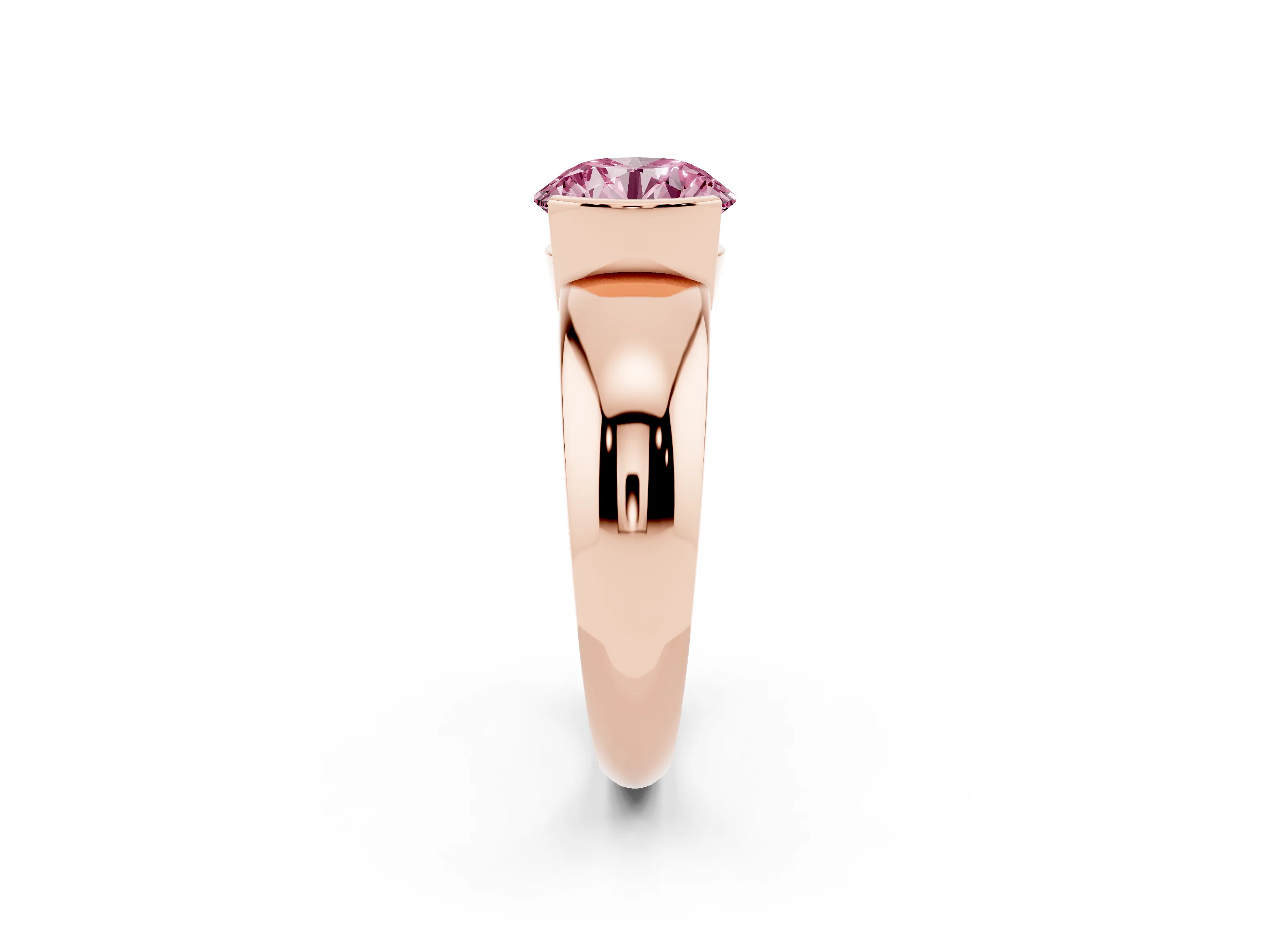 Fancy Pink Round Cut Diamond Solitaire Tension Set Ring Set in Rose gold with Wide Band