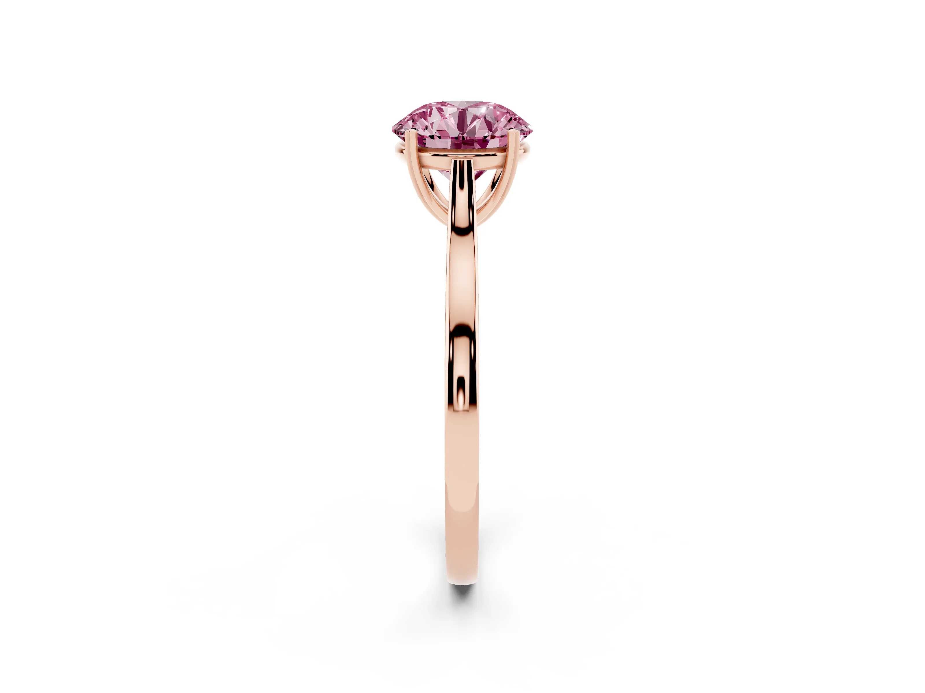 Fancy Pink Round Cut Diamond Solitaire Heart Prong Engagement Ring Set in Rose gold with Tapered Band