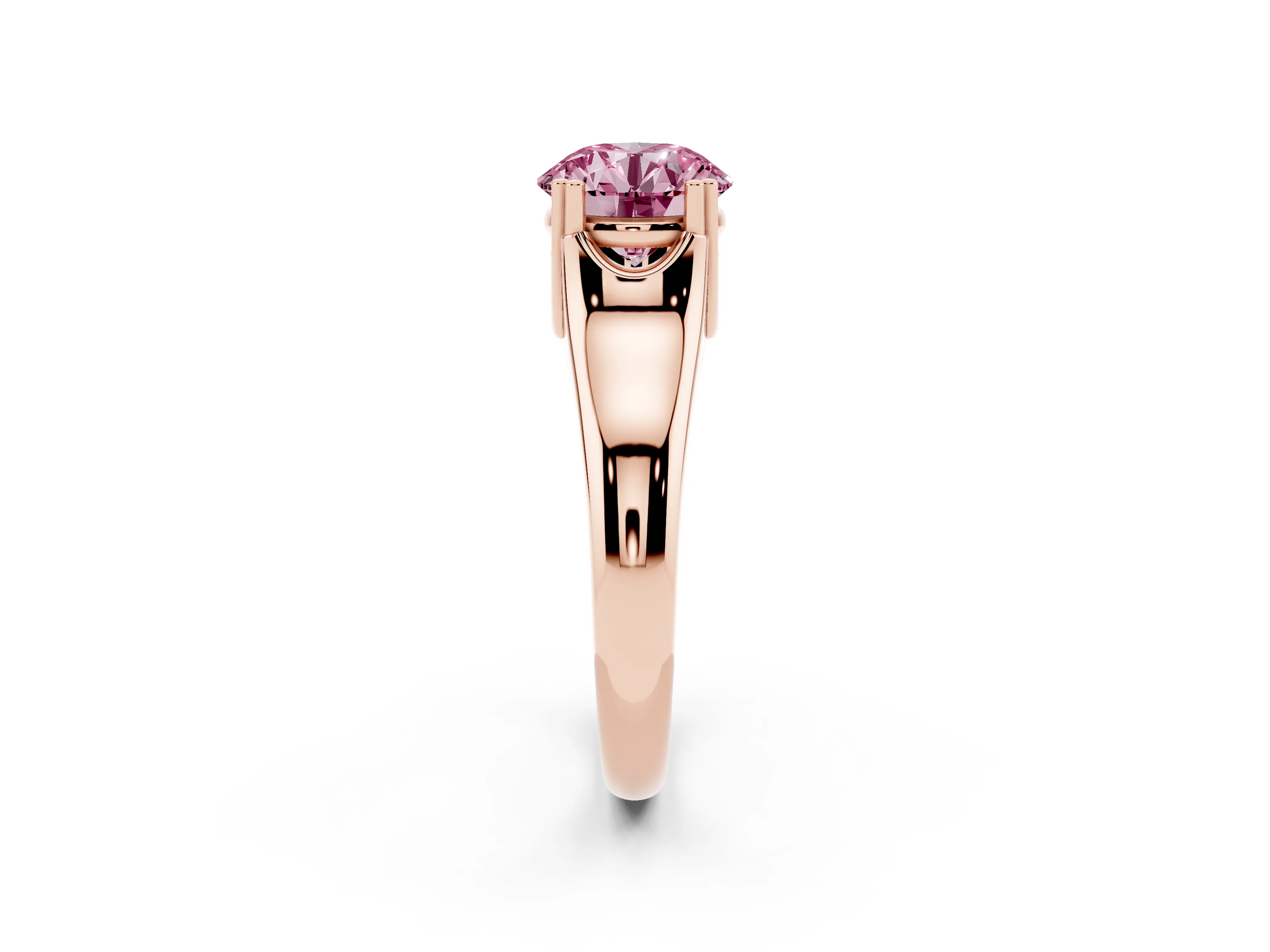 Fancy Pink Round Cut Diamond Solitaire Ring Set in Rose gold with Wide Band and Prong Setting