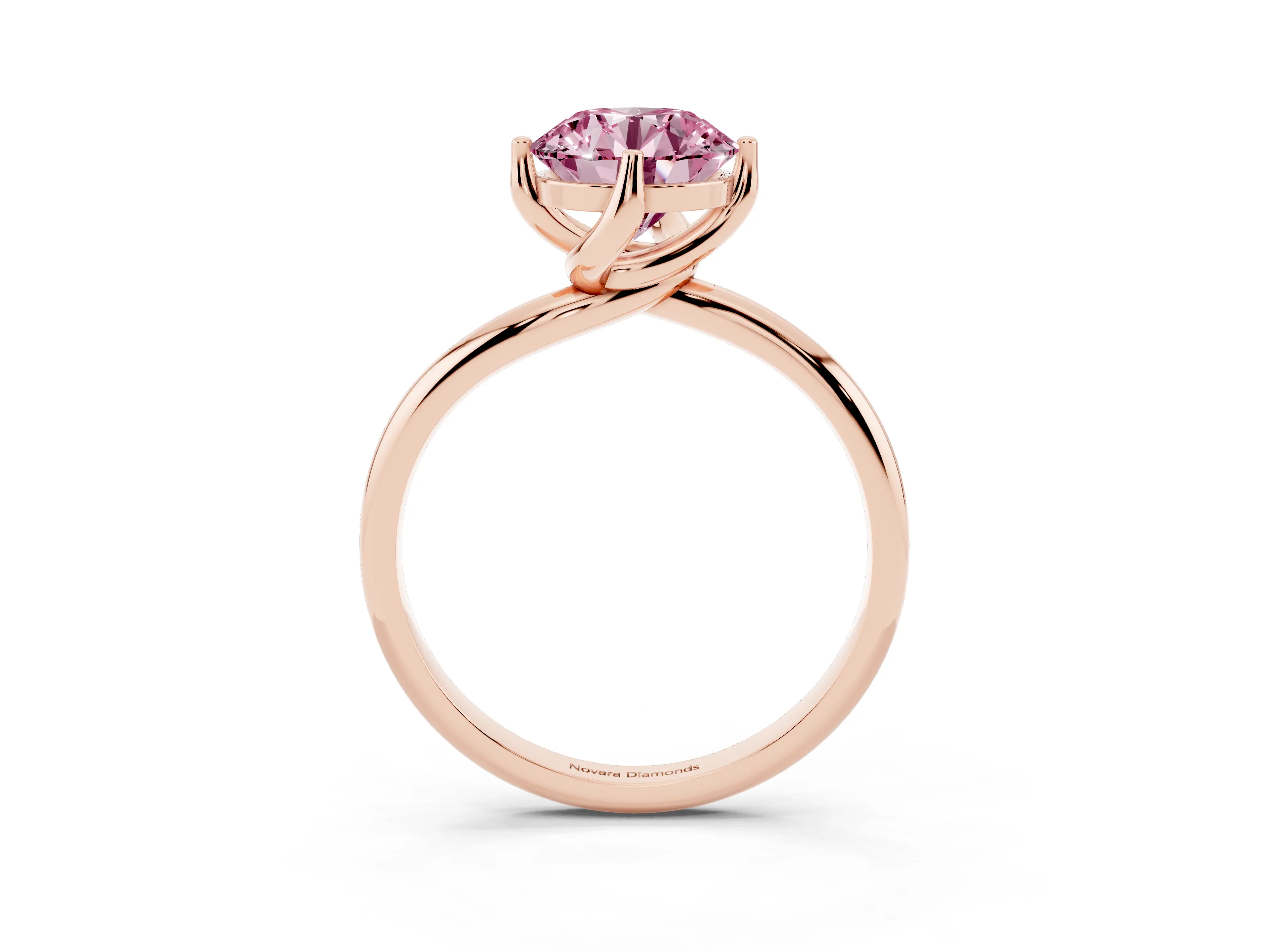 Fancy Pink Round Cut Diamond Solitaire Engagement Ring Set in Rose gold with Classic Plain Band