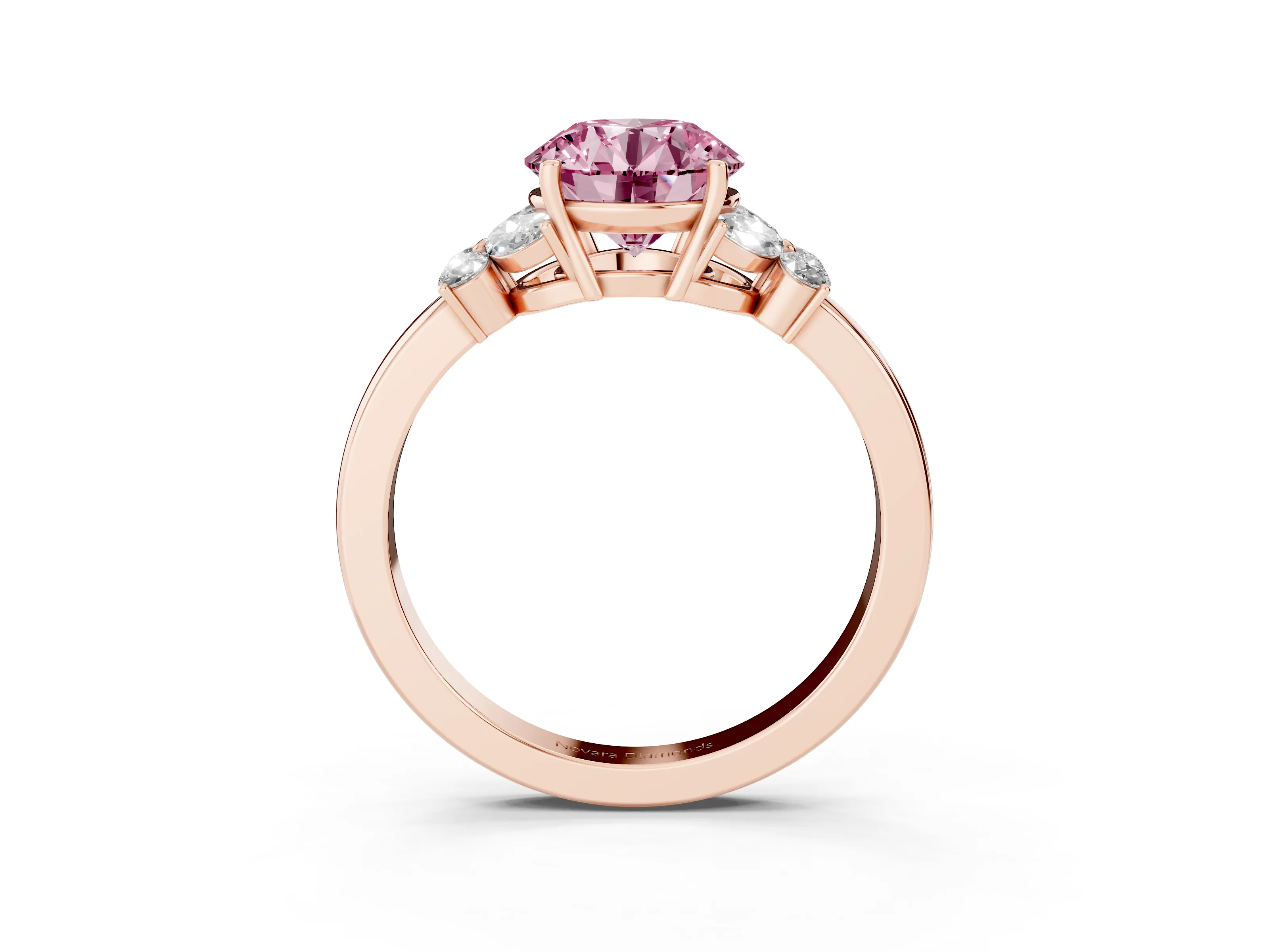 Fancy Pink Round Cut Diamond Solitaire Floral Ring Set in Rose gold with Marquise Petals and Prong Setting