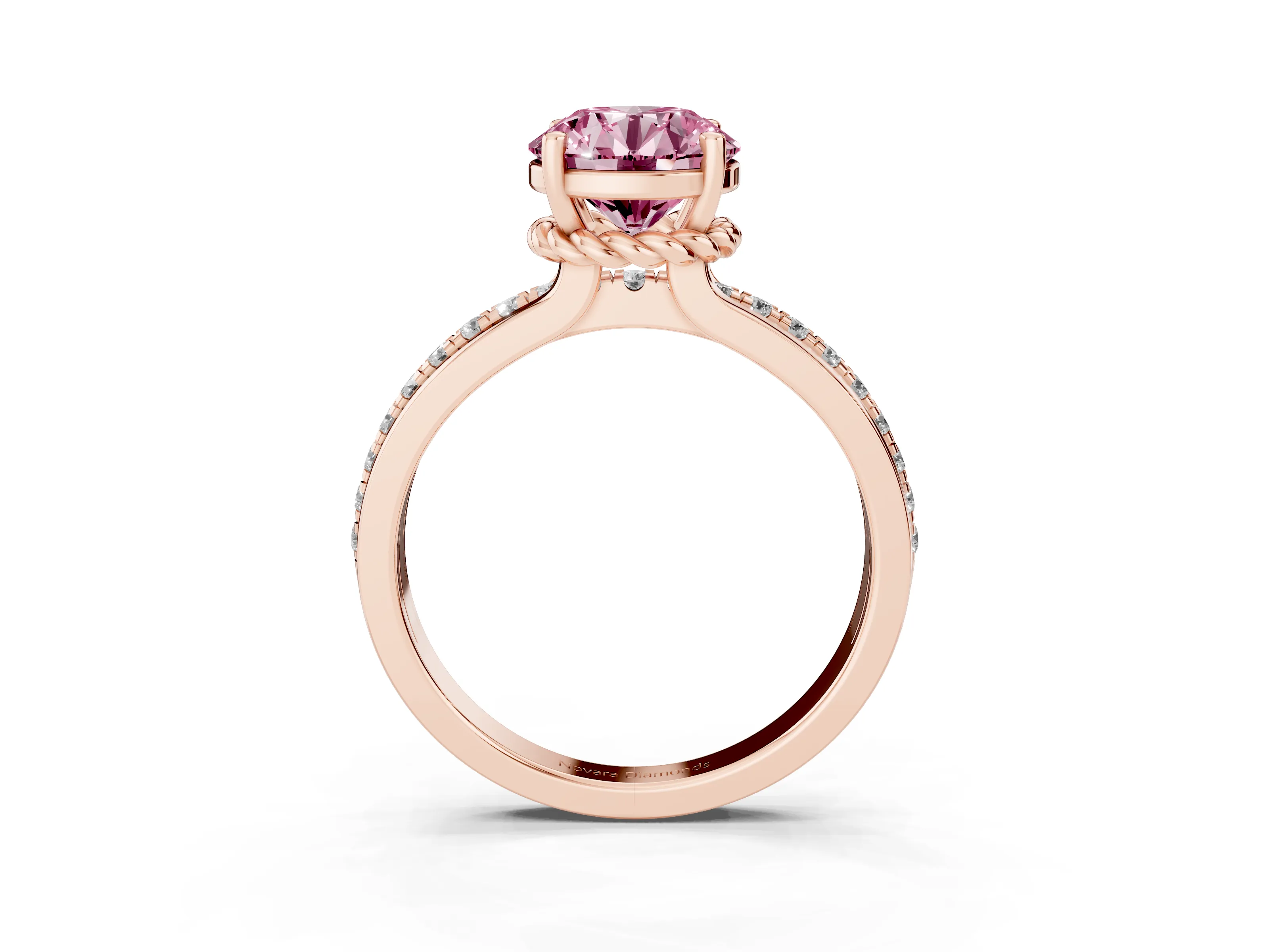 Round Channel Engagement Ring Setting for a Fancy Pink Lab-Grown Diamond | Rose Gold