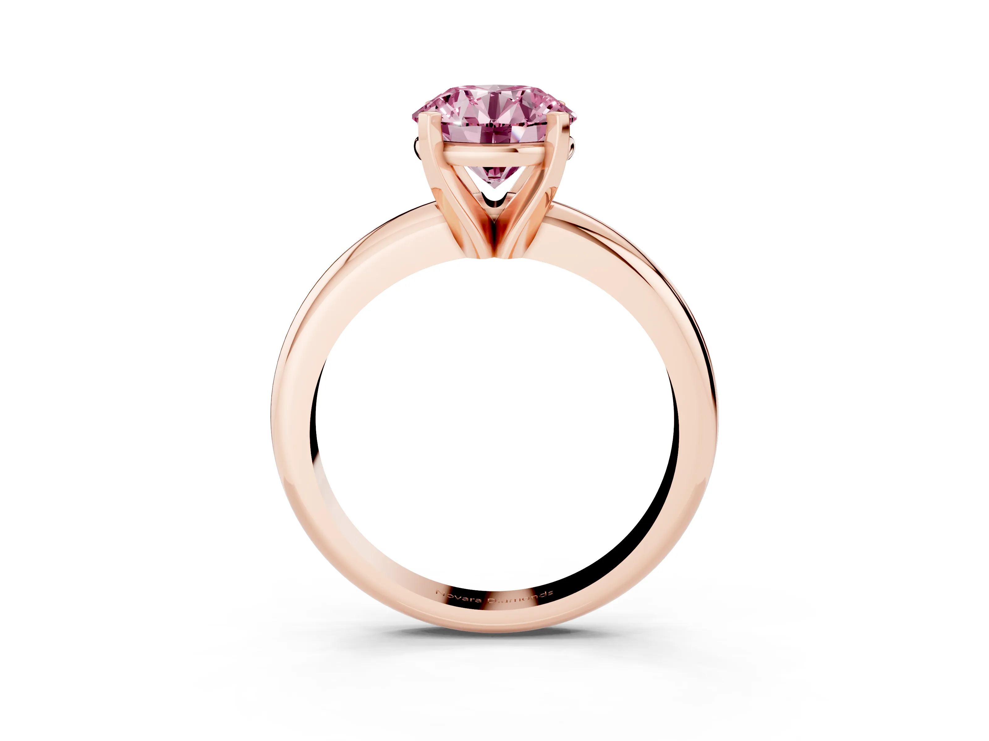 Fancy Pink Round Cut Diamond Solitaire Engagement Ring Set in Rose gold with Round Band and Prong Setting