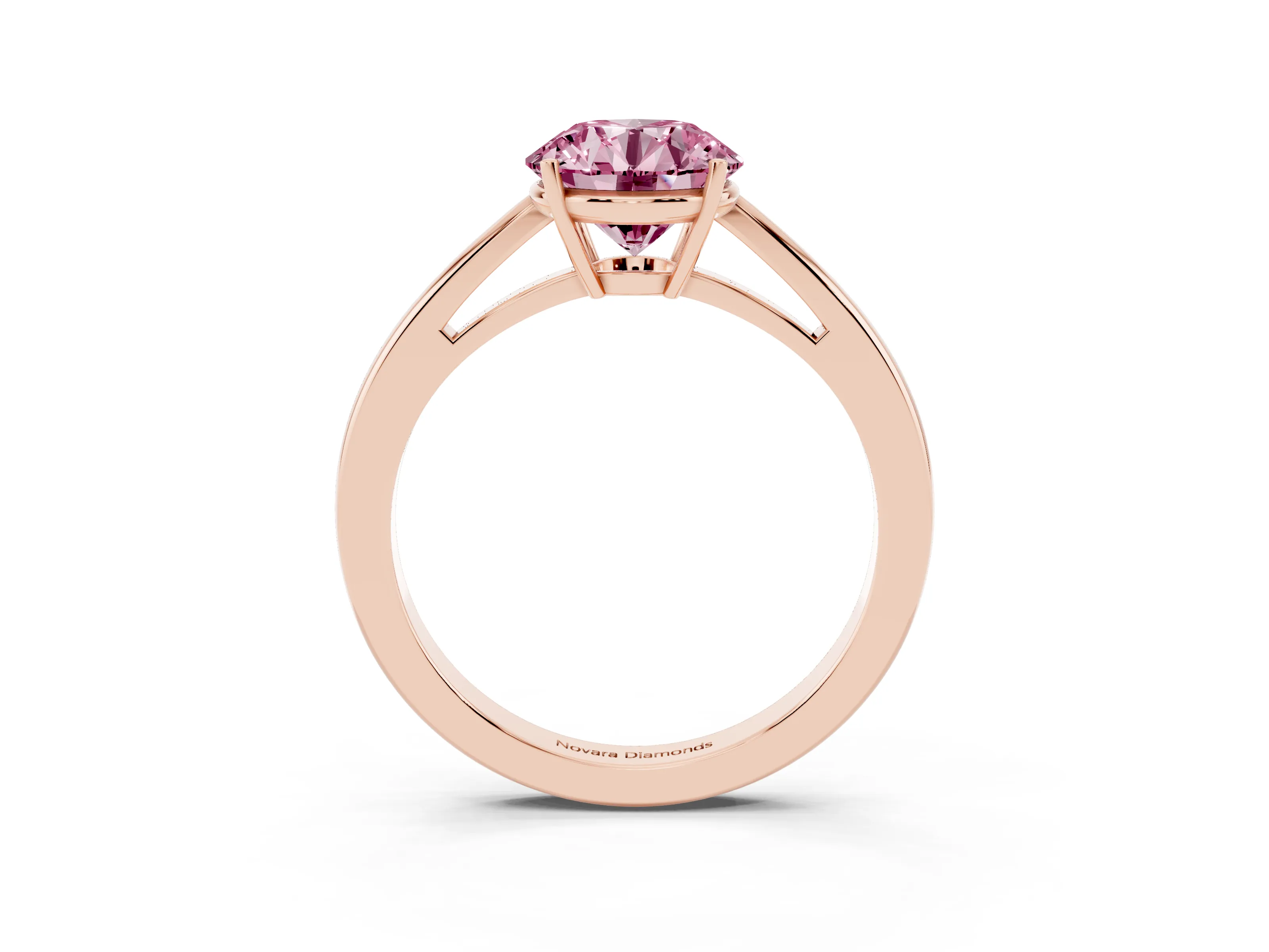 Fancy Pink Round Cut Diamond Solitaire Ring Set in Rose gold with Split Shank and Prong Setting