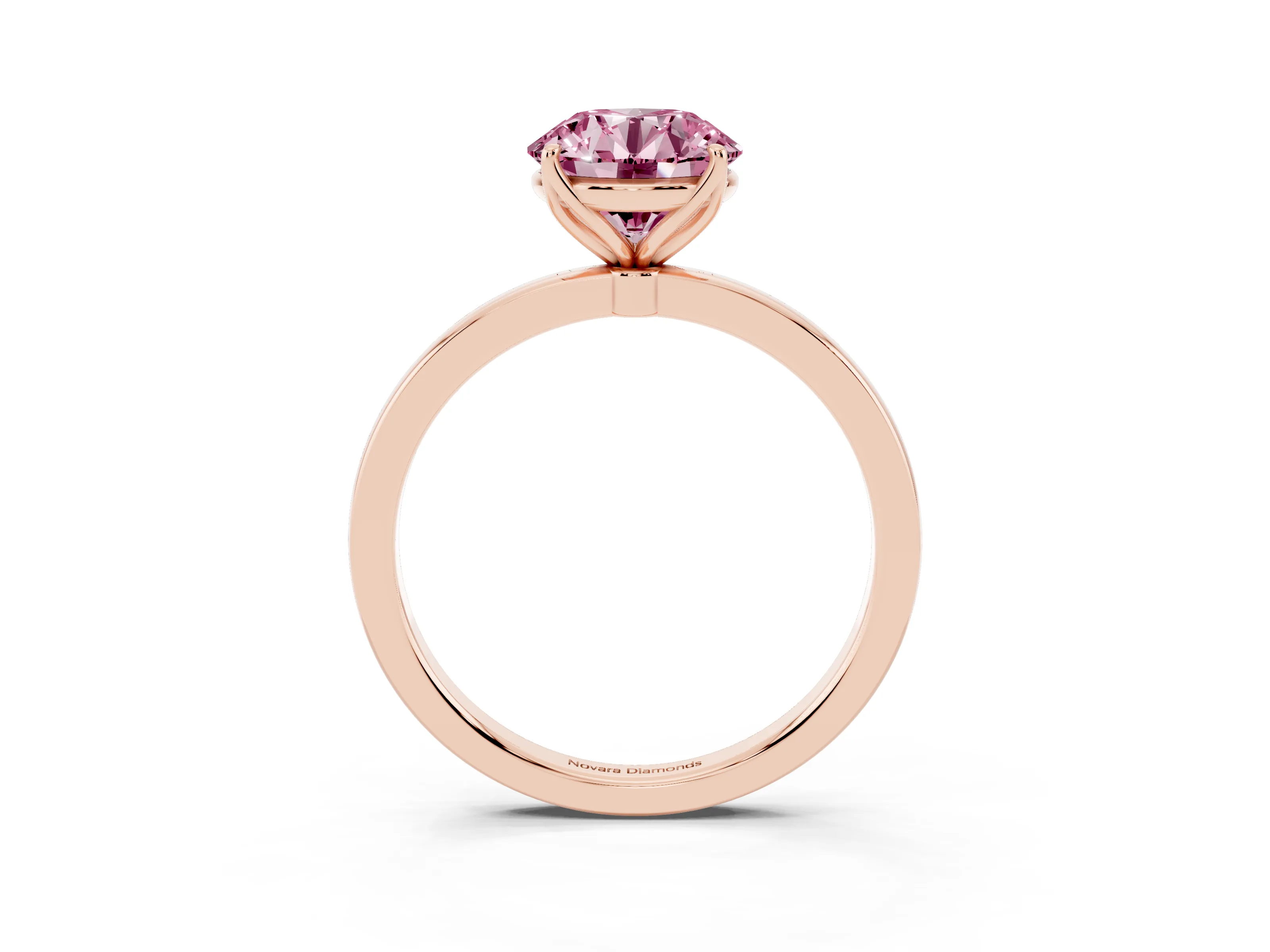 Fancy Pink Round Cut Diamond Solitaire Ring Set in Rose gold with Prong Setting and Thin Polished Band