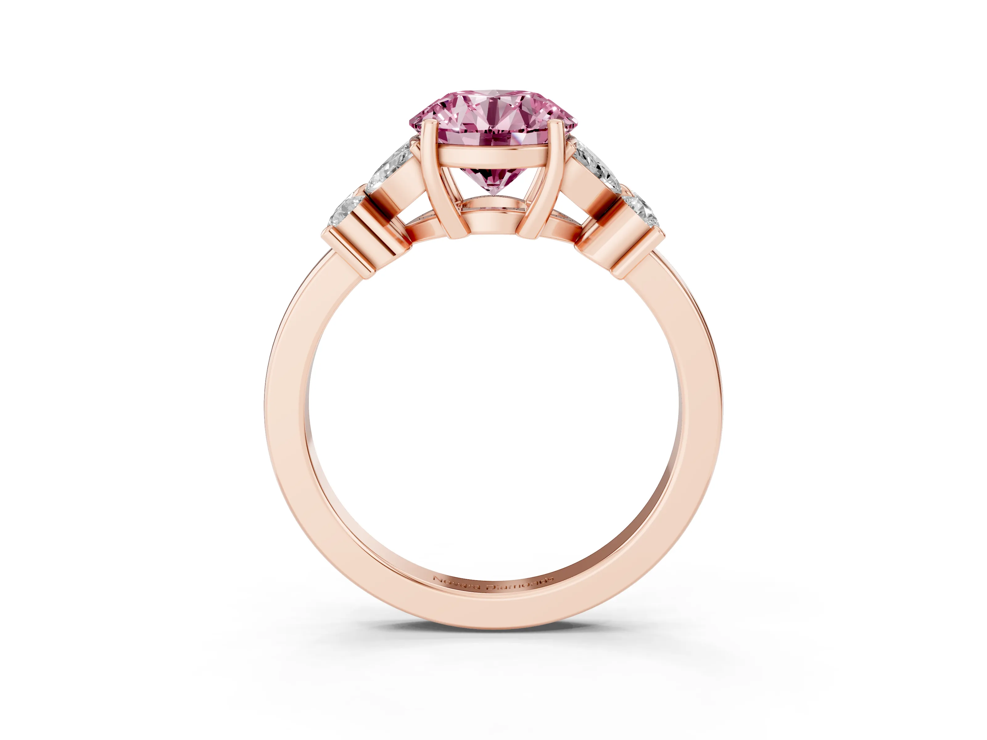 Fancy Pink Round Cut Diamond Floral Cluster Ring Set in Rose gold with Marquise Petals and Prong Setting