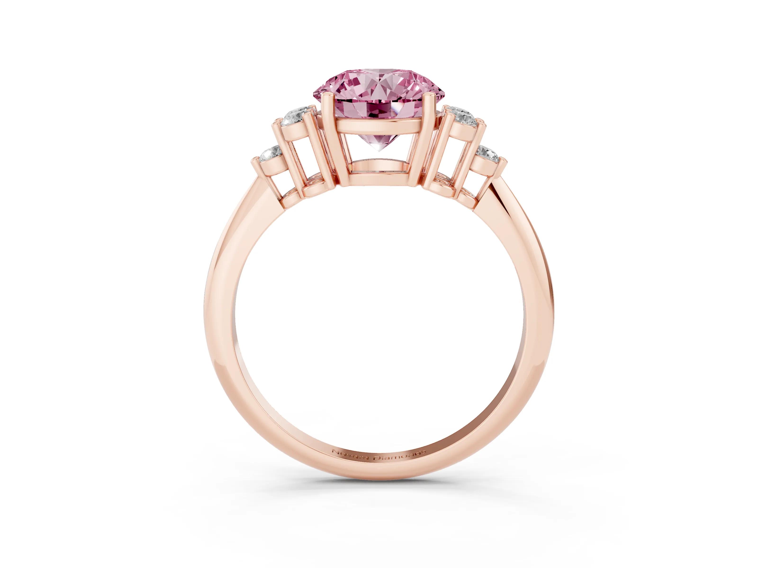 Fancy Pink Round Cut Diamond Cluster Ring Set in Rose gold with Plain Band and Prong Setting