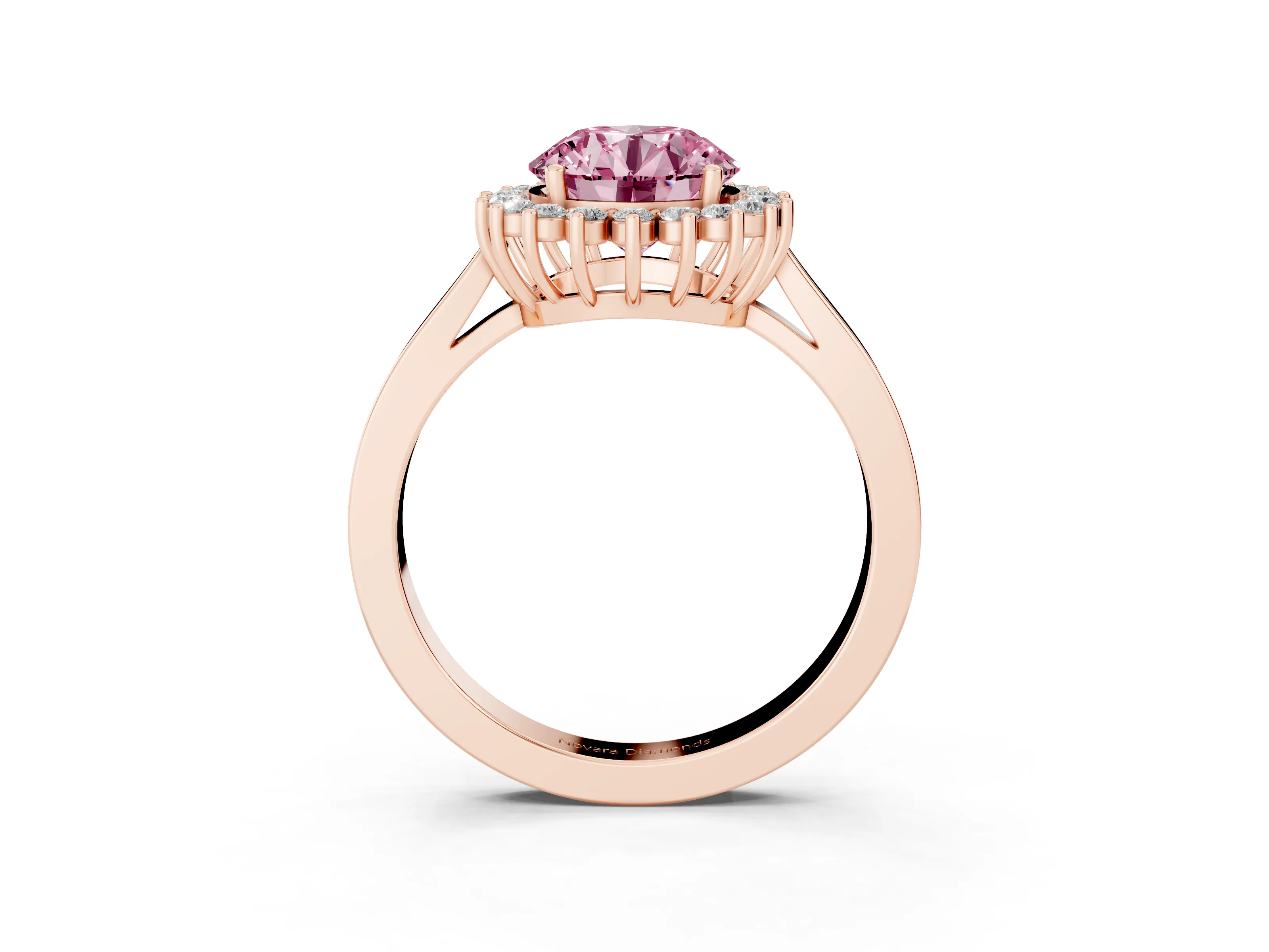 Fancy Pink Round Cut Diamond Halo Ring Set in Rose gold with Round Halo and Smooth Solitaire Band