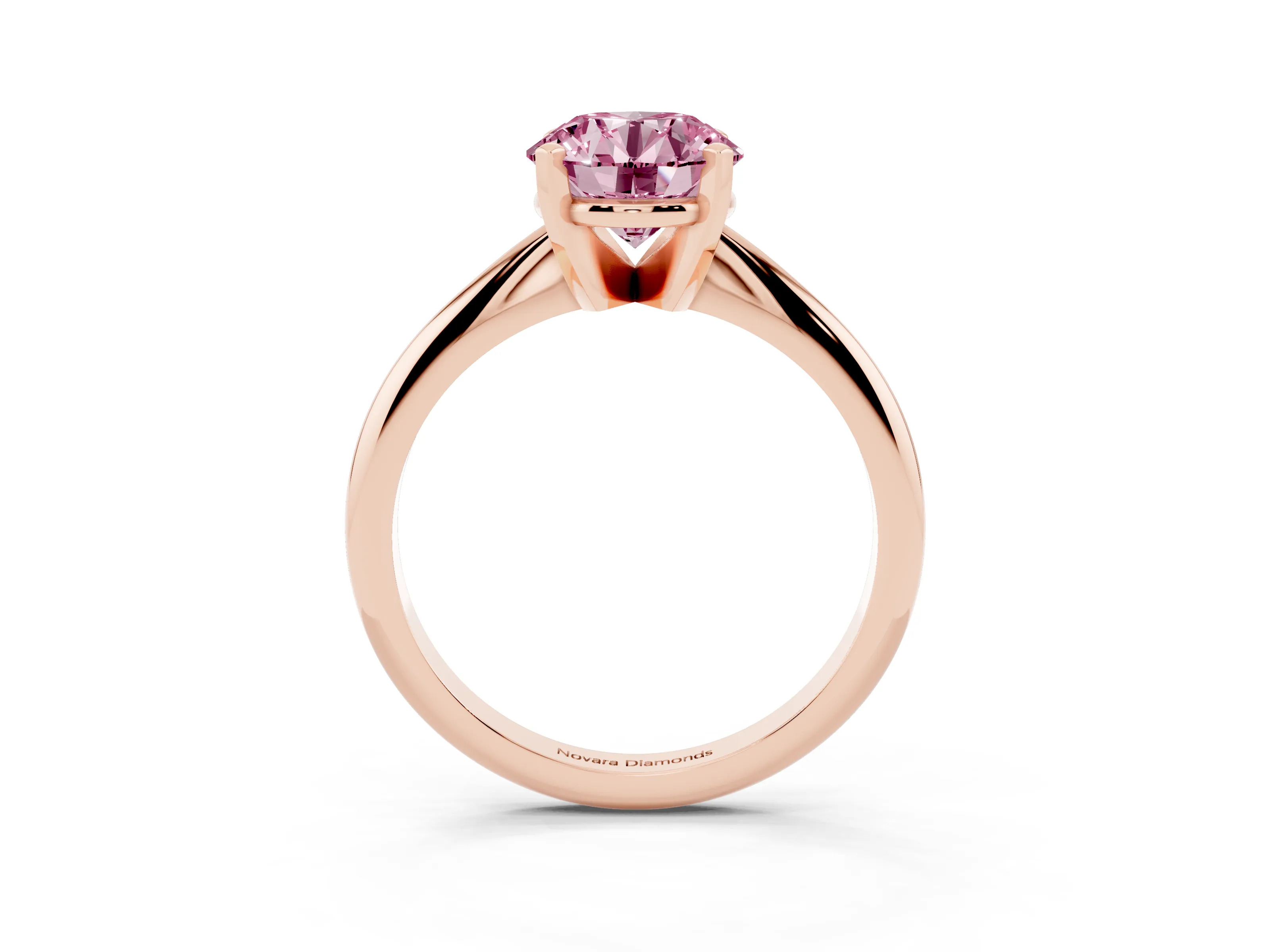Fancy Pink Round Cut Diamond Solitaire Ring Set in Rose gold with Prong Setting on a Plain Round Band
