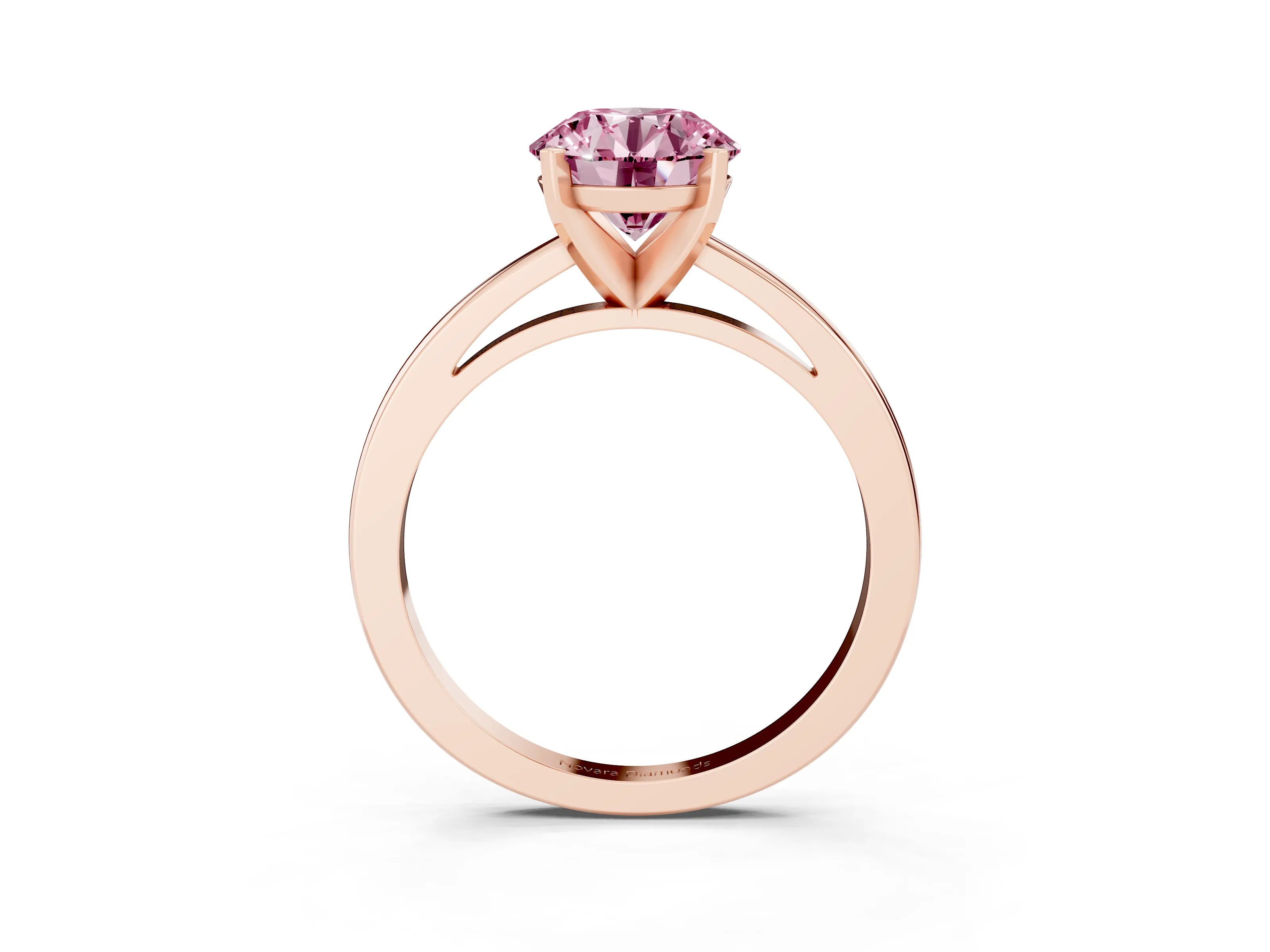 Fancy Pink Round Cut Diamond Solitaire Engagement Ring Set in Rose gold with Prong Setting on a Classic Band
