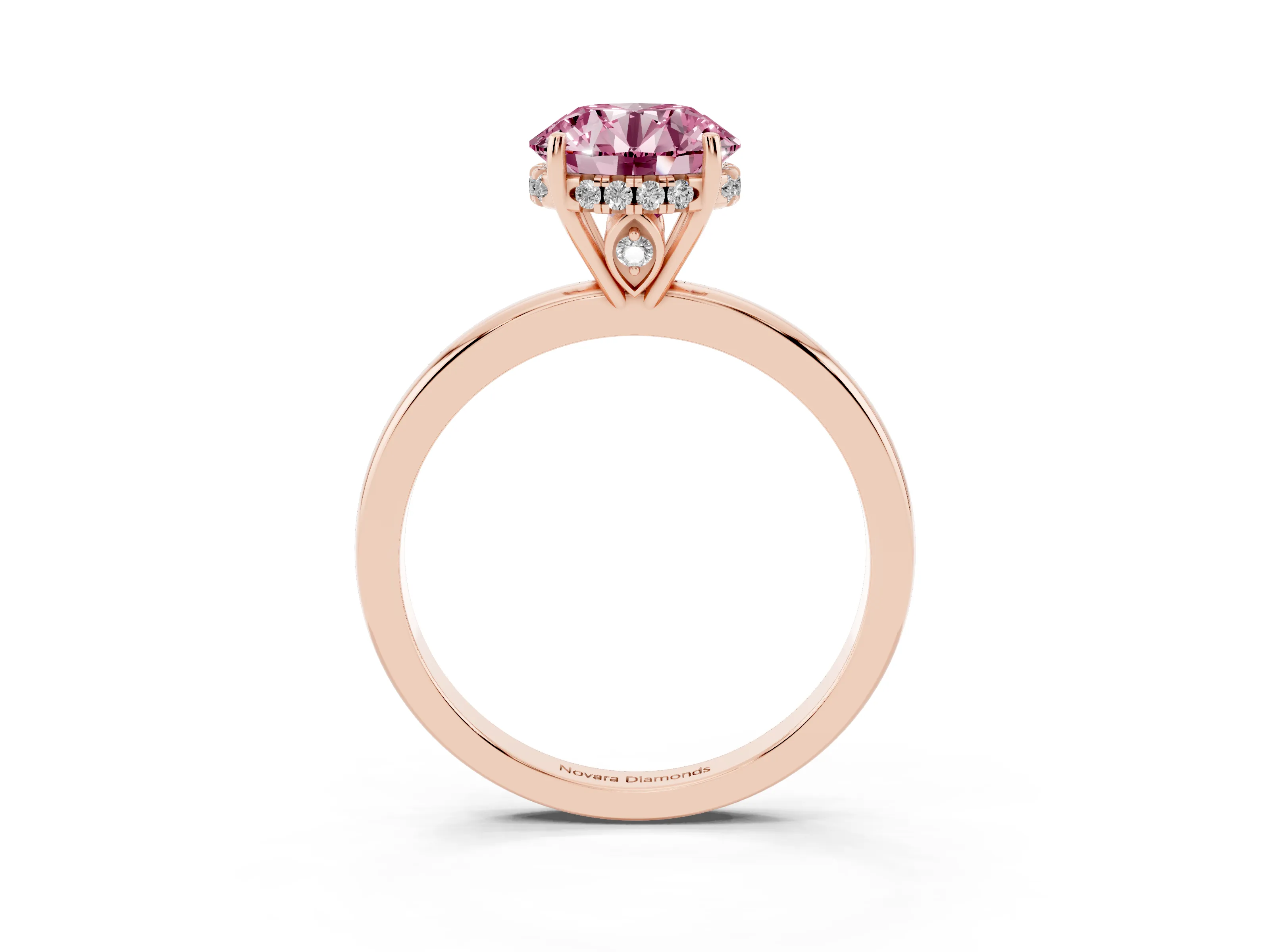 Fancy Pink Round Cut Diamond Solitaire Ring Set in Rose gold with Plain Band and Prong Setting