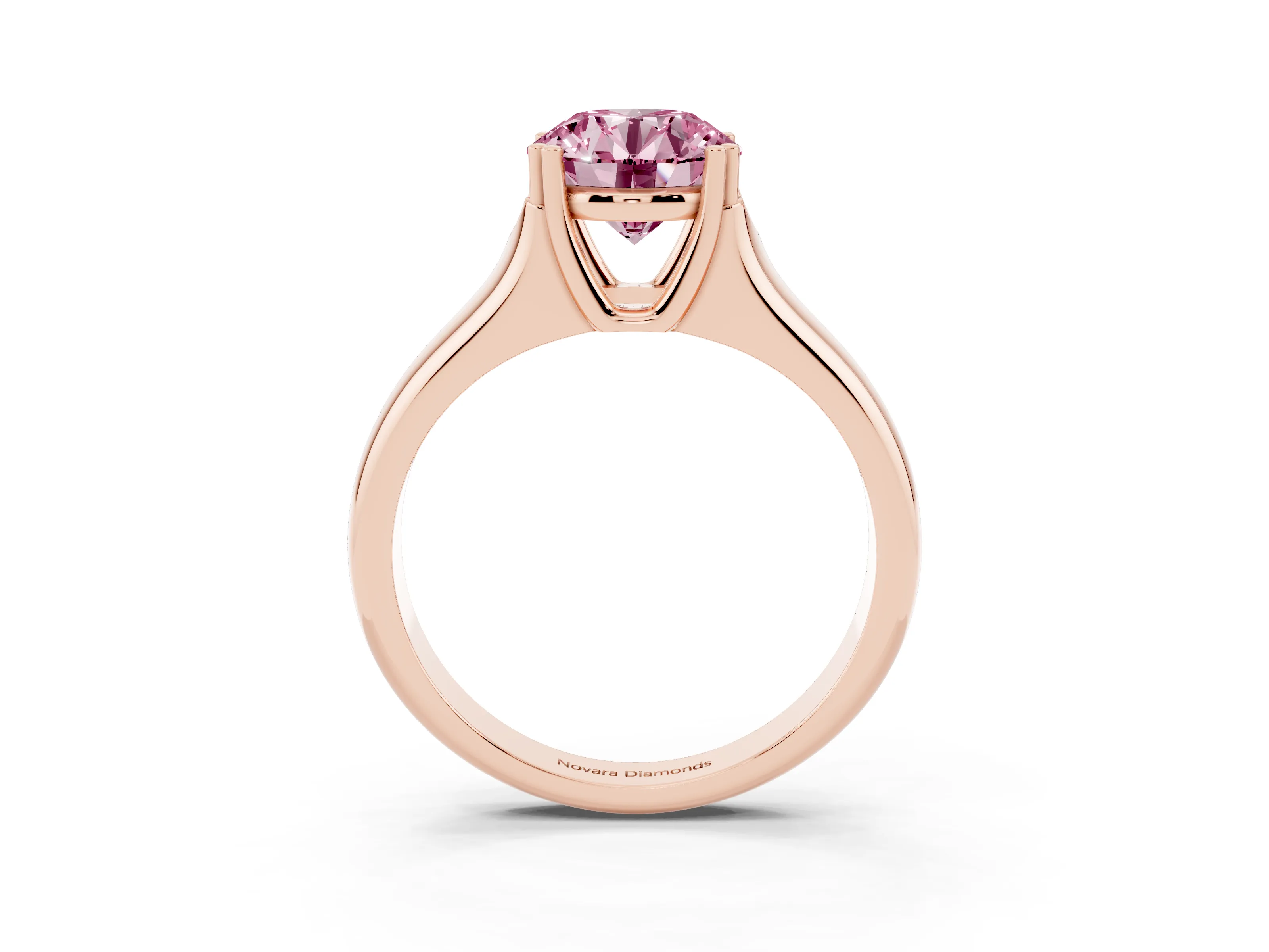 Fancy Pink Round Cut Diamond Solitaire Ring Set in Rose gold with Wide Band and Prong Setting