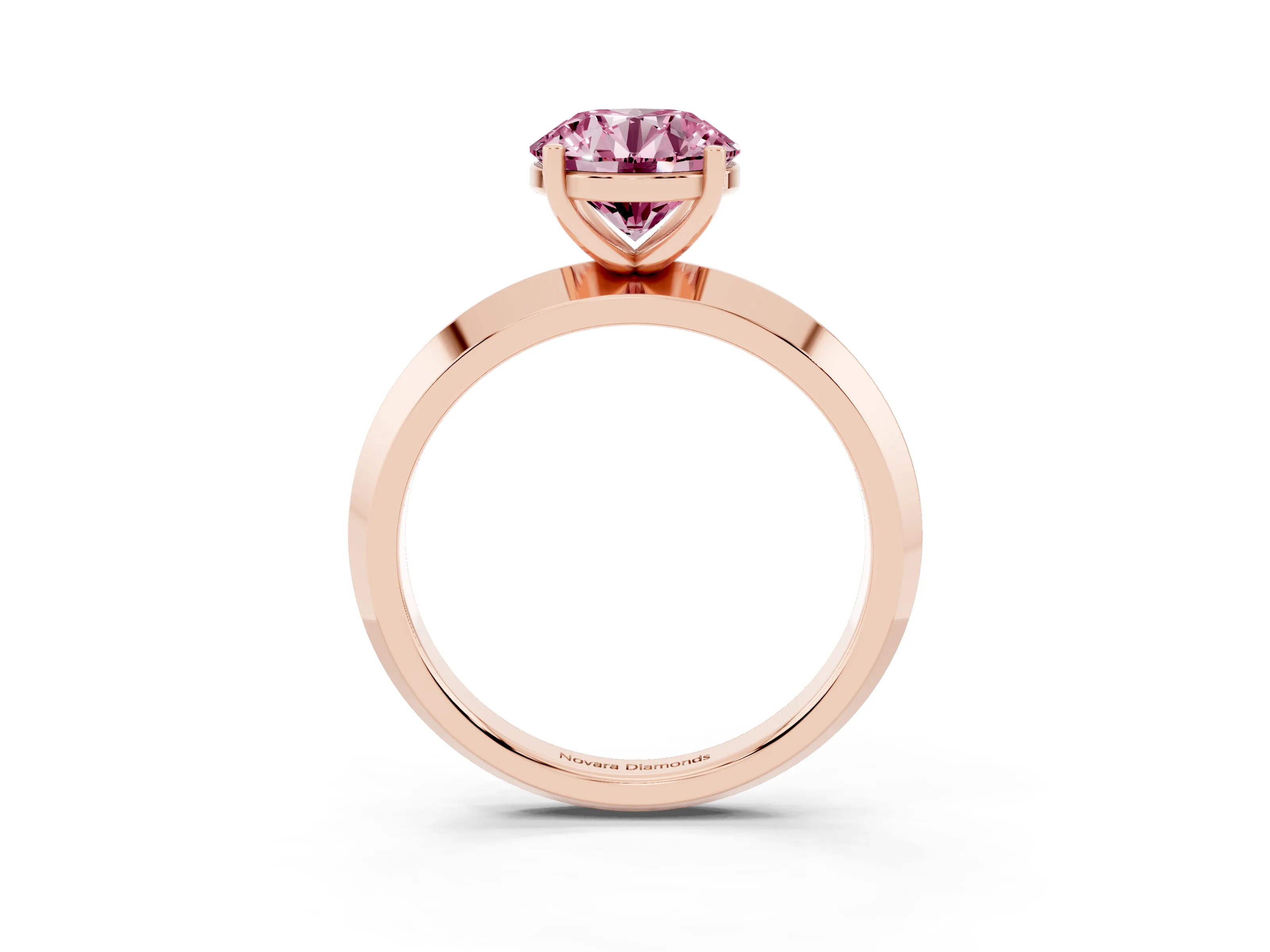 Fancy Pink Round Cut Diamond Solitaire Engagement Ring Set in Rose gold with Flat Band and Prong Setting
