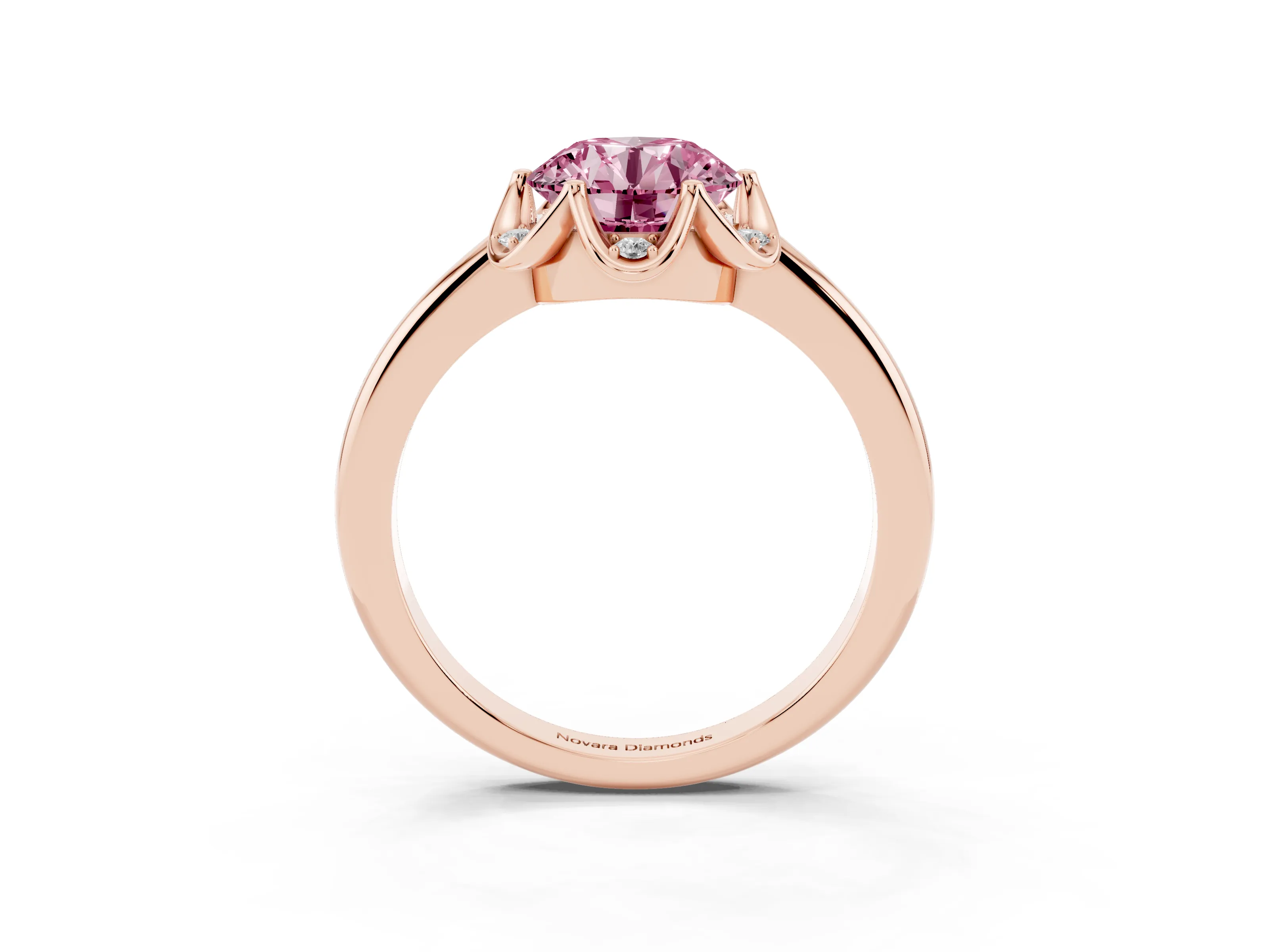 Fancy Pink Round Cut Diamond Round Cluster Halo Ring Set in Rose gold with Solitaire Band and Prong Setting