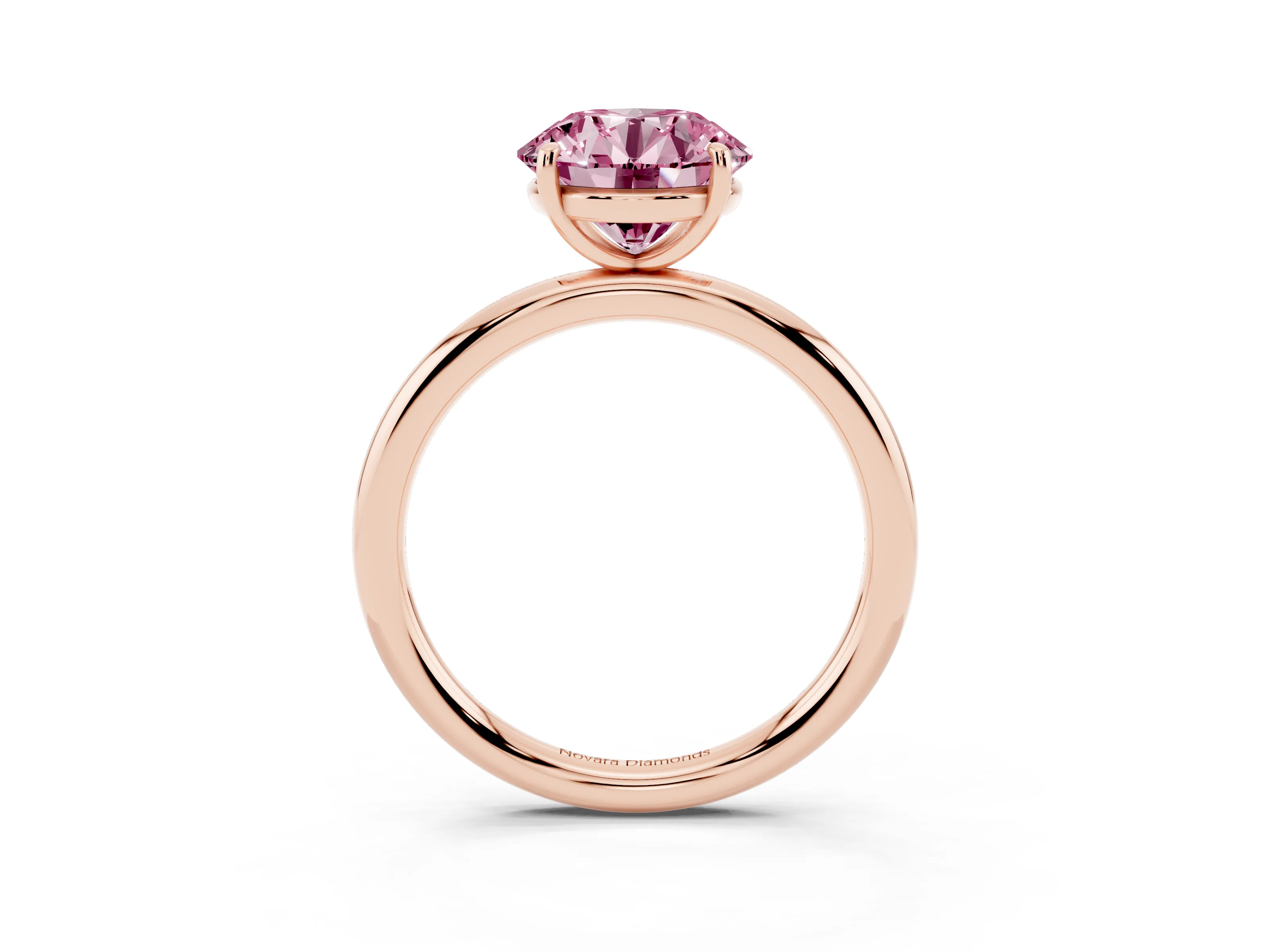 Fancy Pink Round Cut Diamond Solitaire Ring Set in Rose gold with Prong Setting on a Polished Plain Band