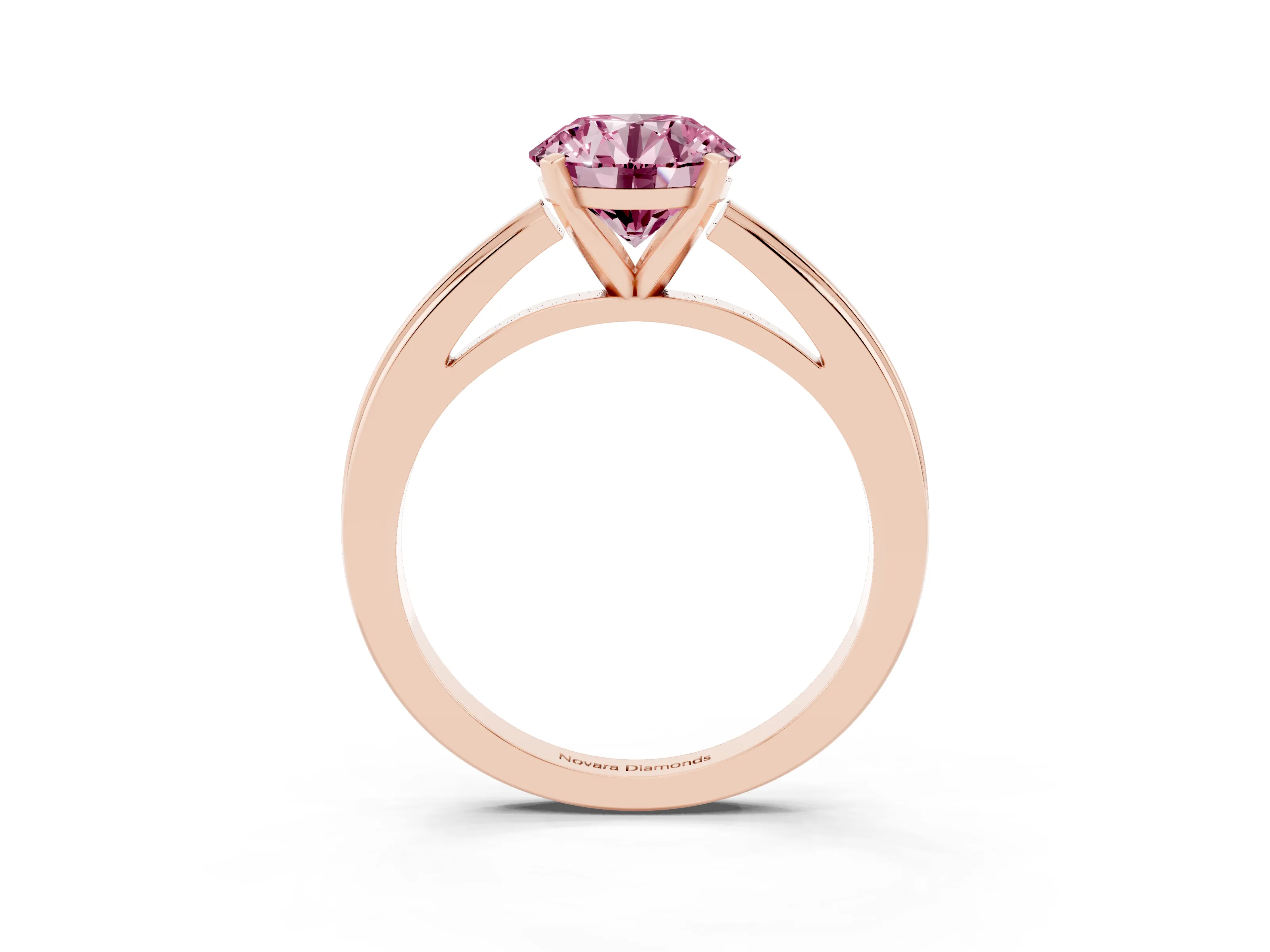 Fancy Pink Round Cut Diamond Solitaire Ring Set in Rose gold with Prong Setting and Classic Band