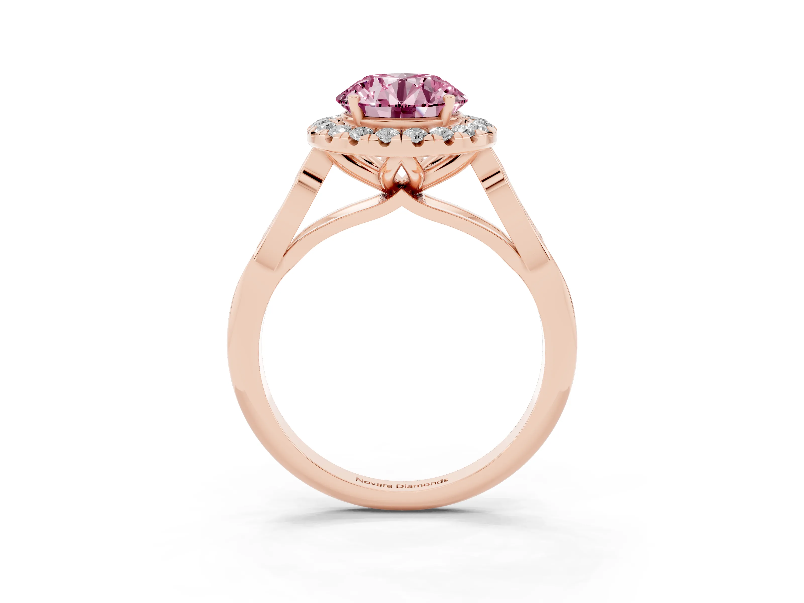 Round Vintage Halo Engagement Ring Setting for a Fancy Pink Lab-Grown Diamond | Pierced Filigree Shoulders | Rose Gold