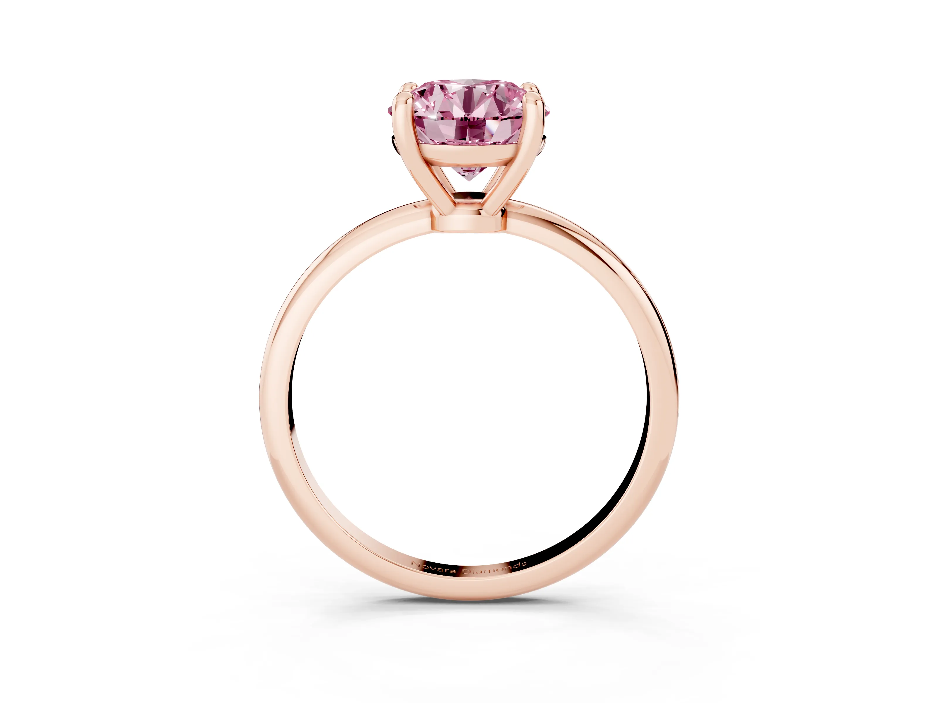 Fancy Pink Round Cut Diamond Solitaire Ring Set in Rose gold with Secure Prong Setting on a Classic Band
