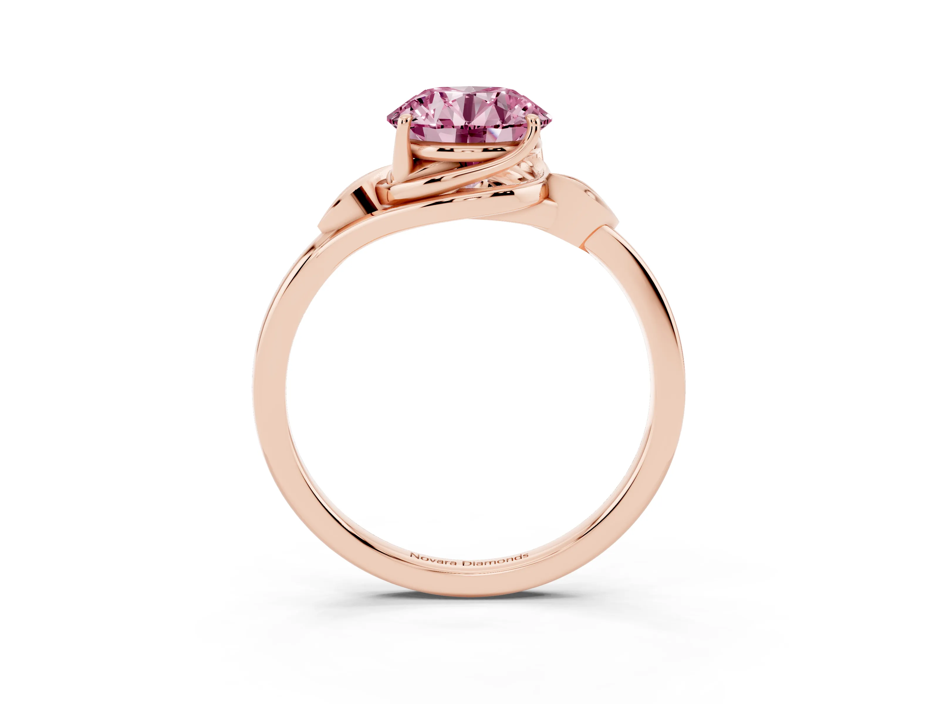 Fancy Pink Round Cut Diamond Solitaire Ring Set in Rose gold with Polished Twist Band