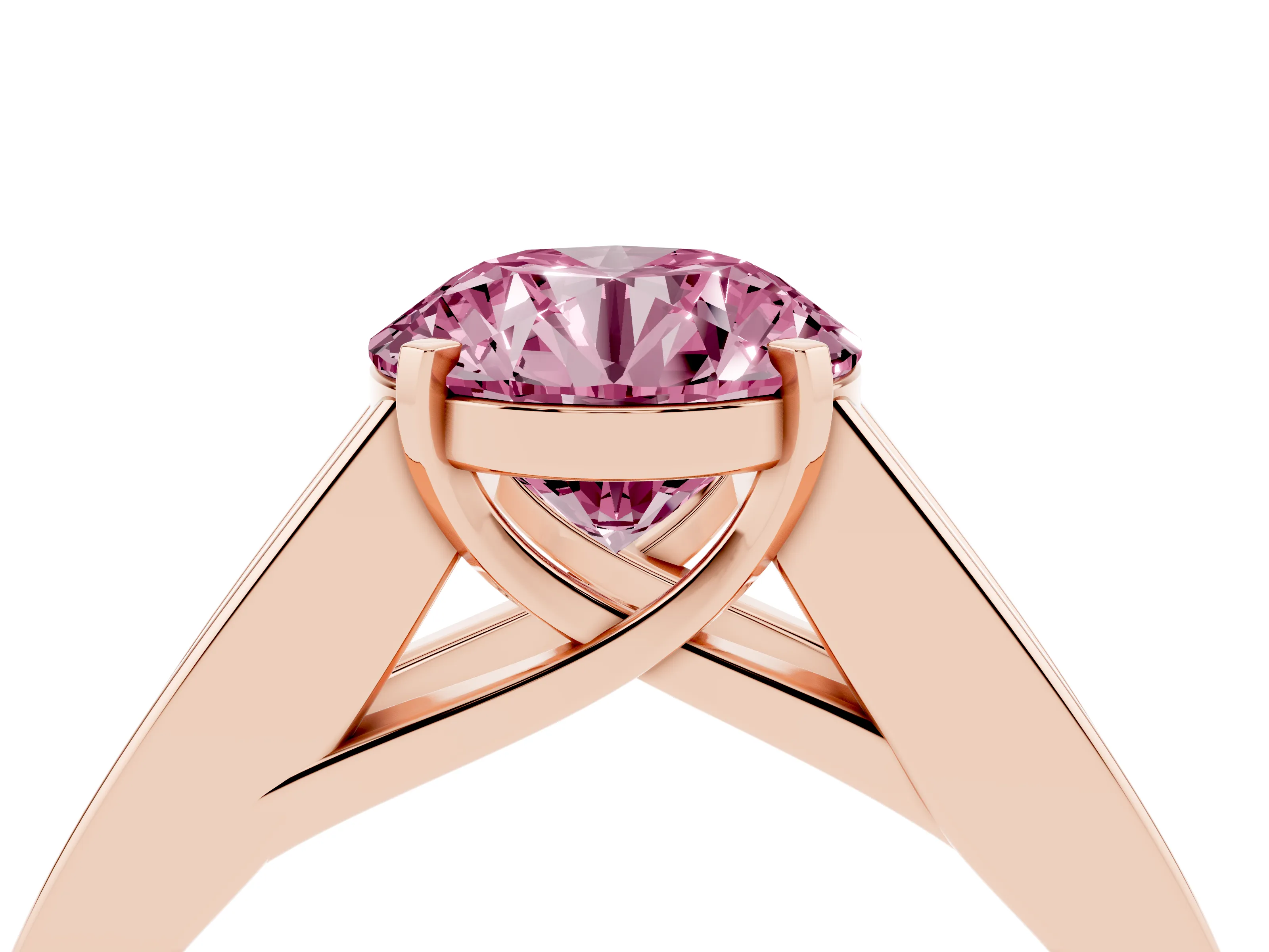 Fancy Pink Round Cut Diamond Solitaire Ring Set in Rose gold with Channel-Set Accent Stones and Prong Setting