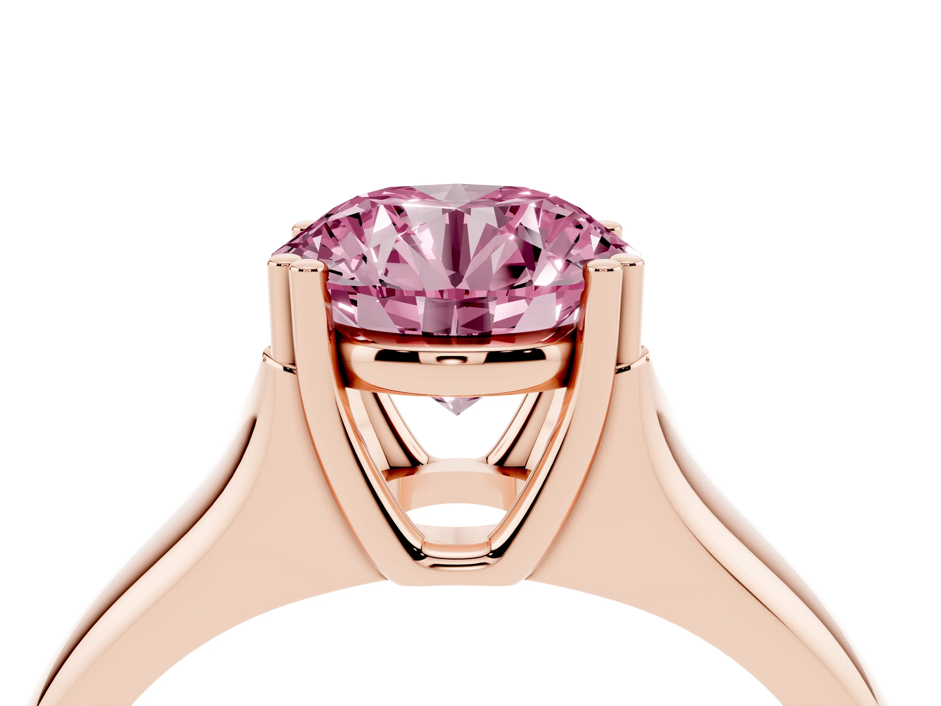 Fancy Pink Round Cut Diamond Solitaire Ring Set in Rose gold with Wide Band and Prong Setting