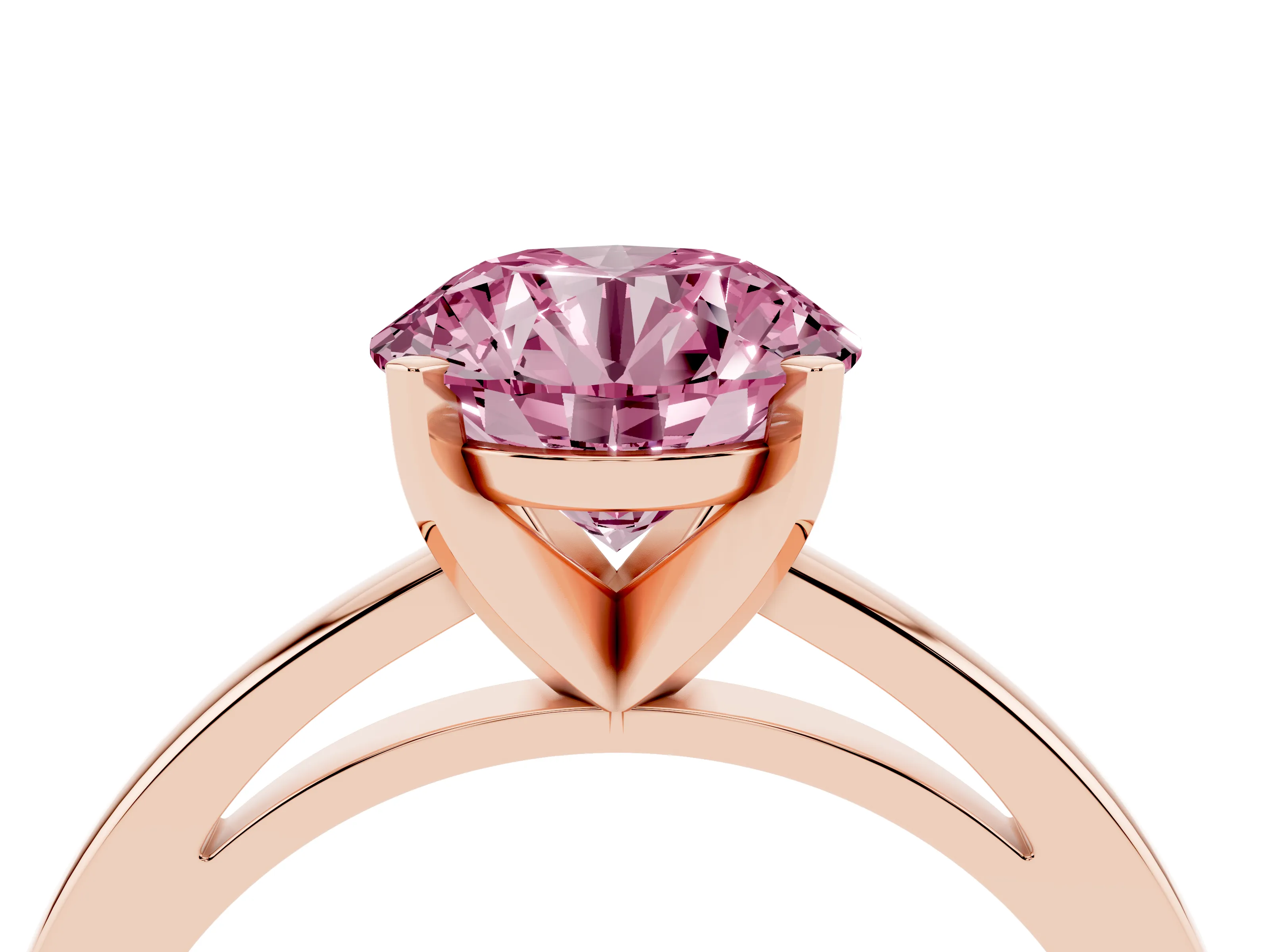 Fancy Pink Round Cut Diamond Solitaire Engagement Ring Set in Rose gold with Prong Setting on a Classic Band