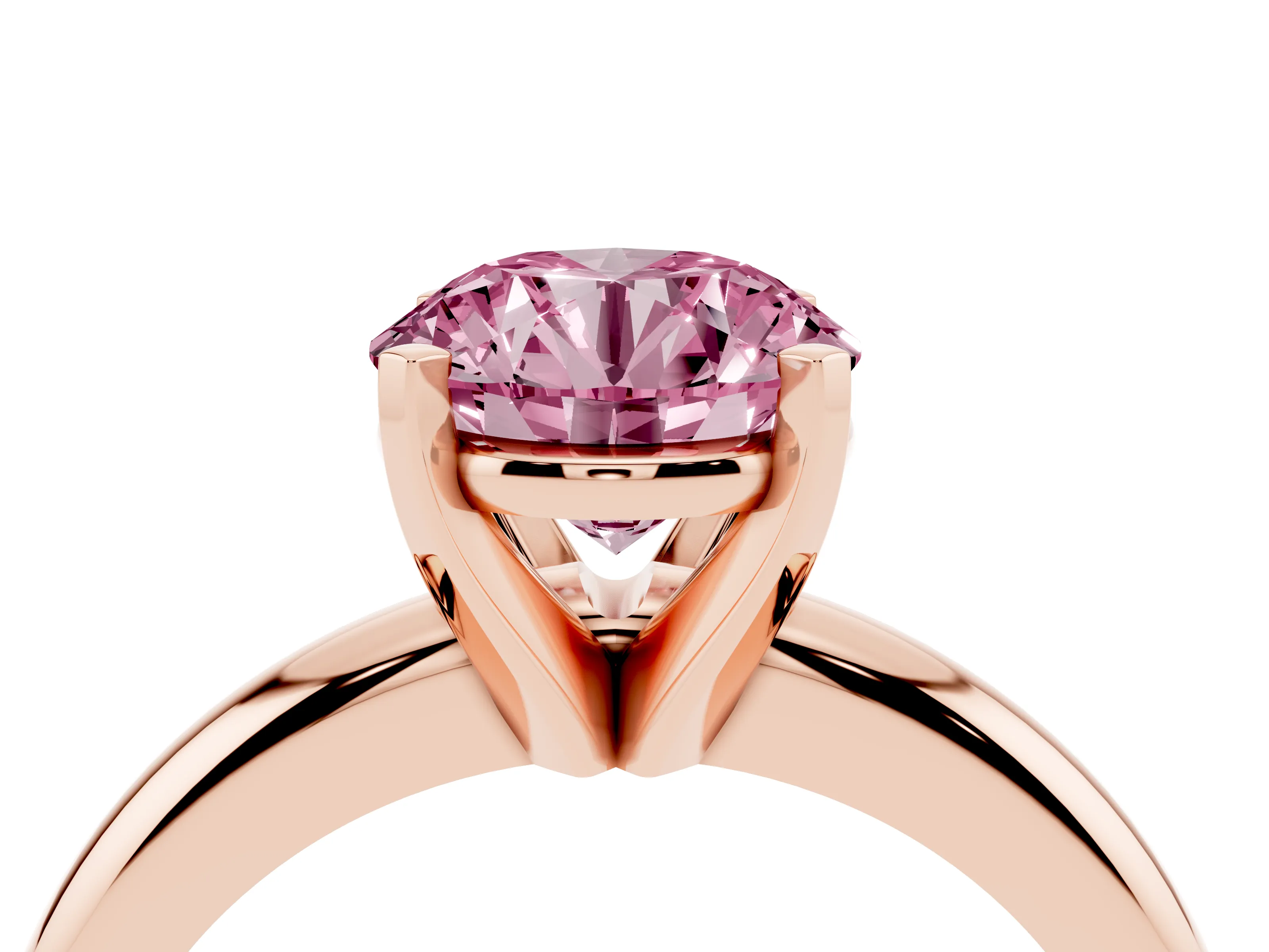 Fancy Pink Round Cut Diamond Solitaire Engagement Ring Set in Rose gold with Round Band and Prong Setting