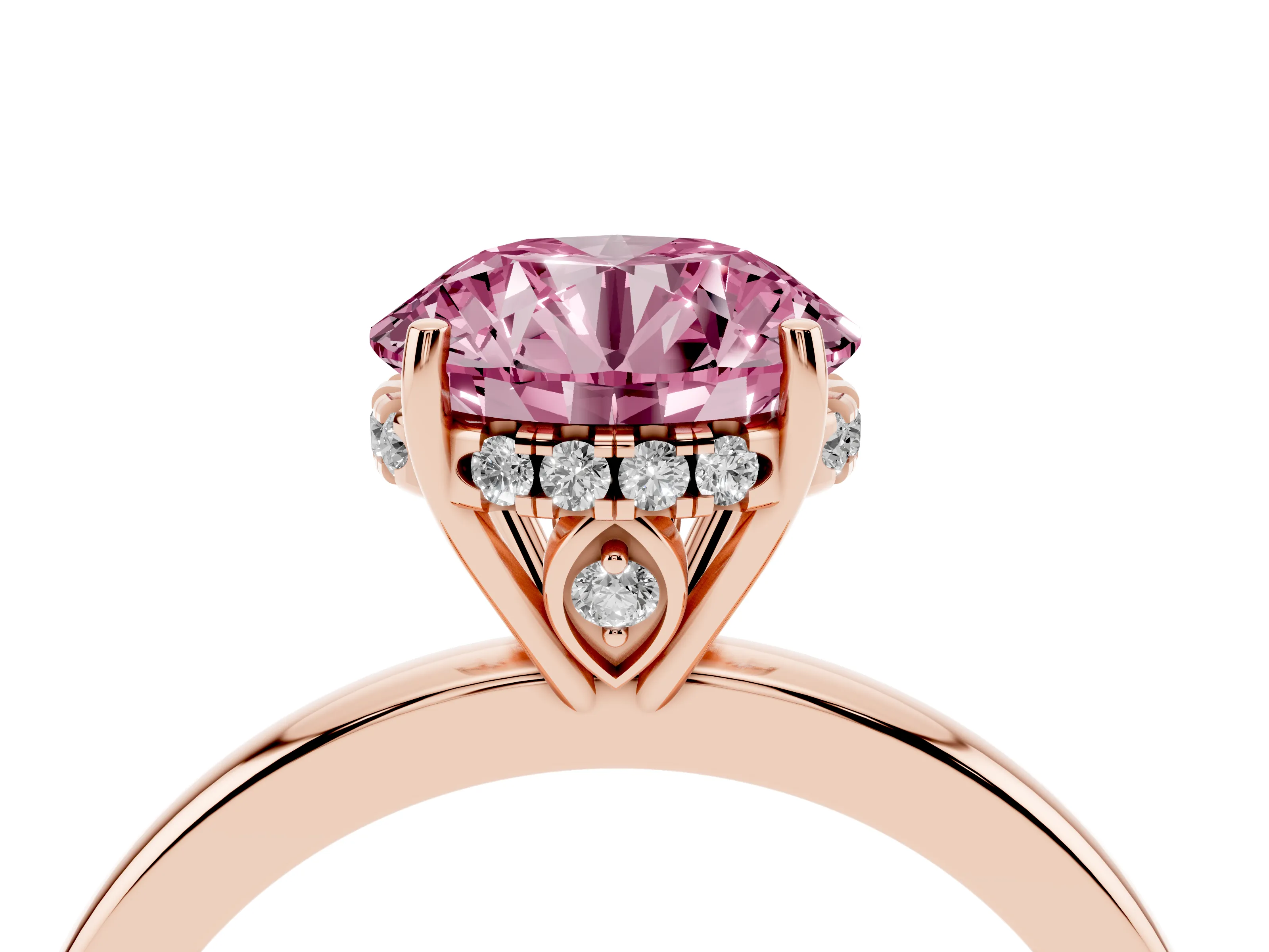 Fancy Pink Round Cut Diamond Solitaire Ring Set in Rose gold with Plain Band and Prong Setting