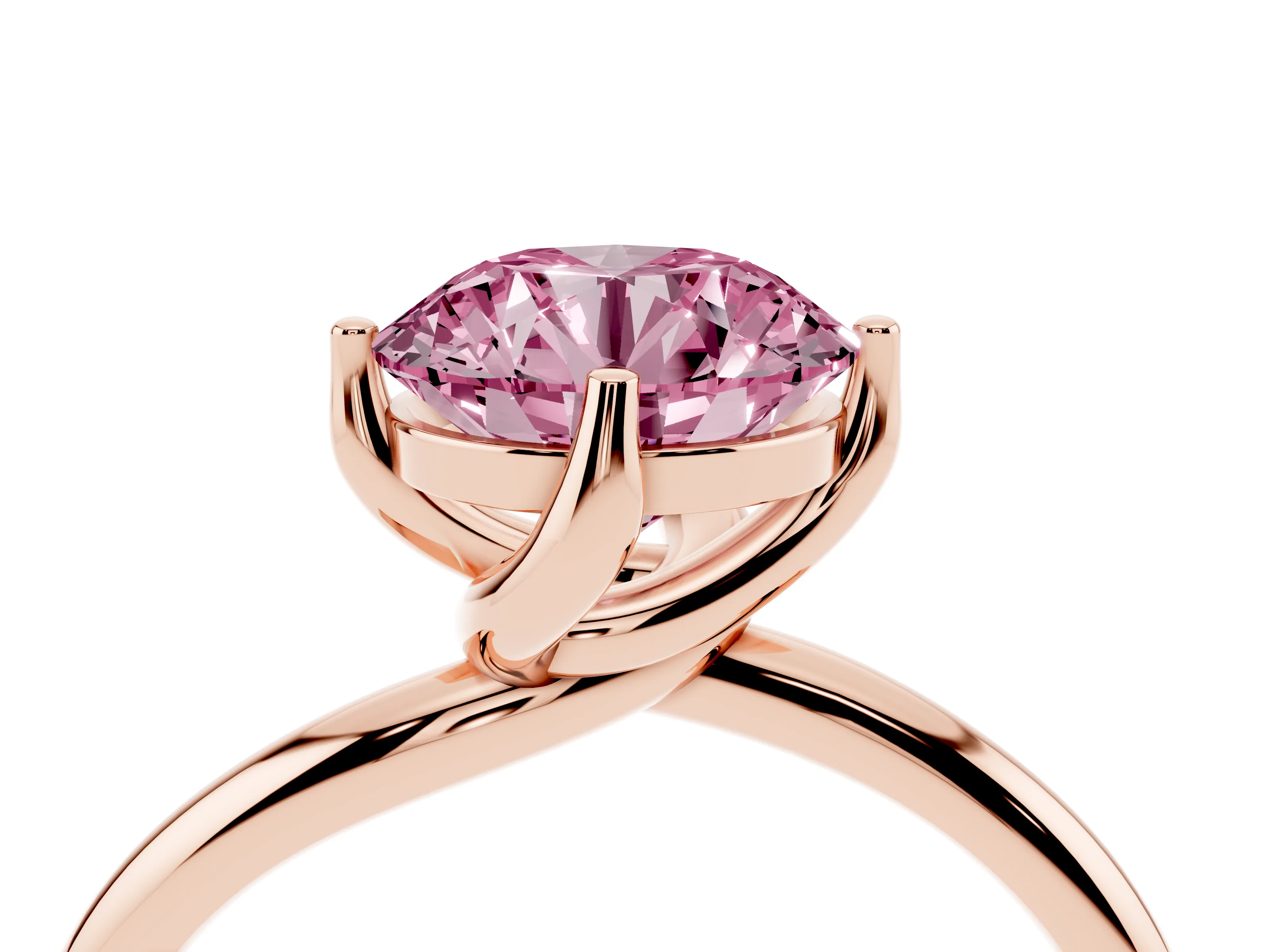 Fancy Pink Round Cut Diamond Solitaire Engagement Ring Set in Rose gold with Classic Plain Band