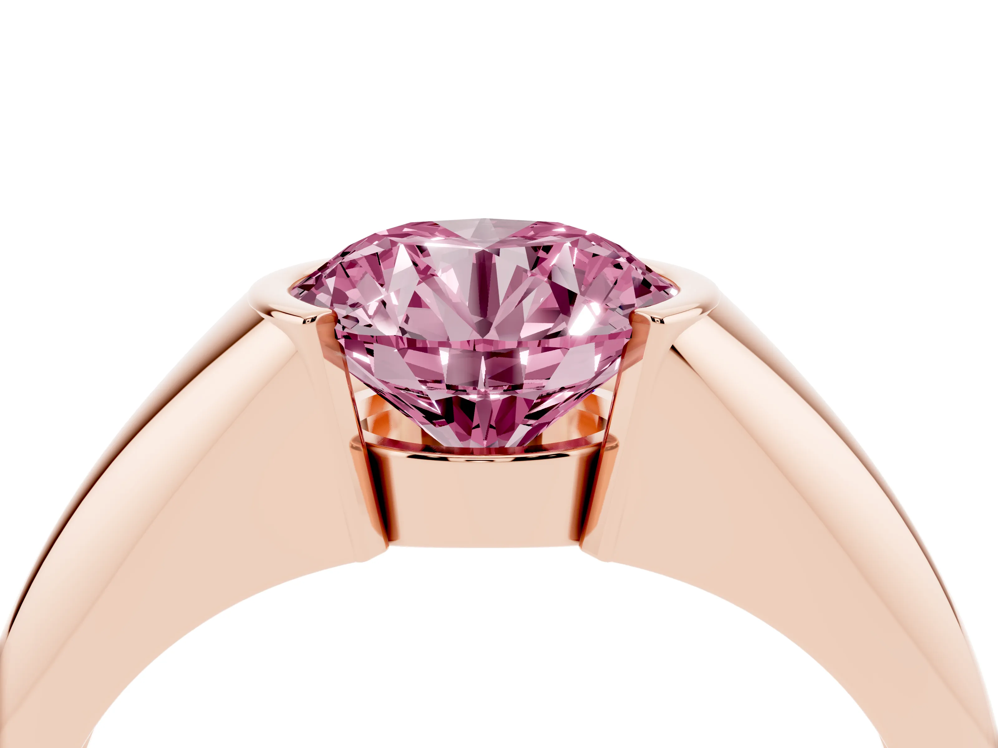Fancy Pink Round Cut Diamond Solitaire Tension Set Ring Set in Rose gold