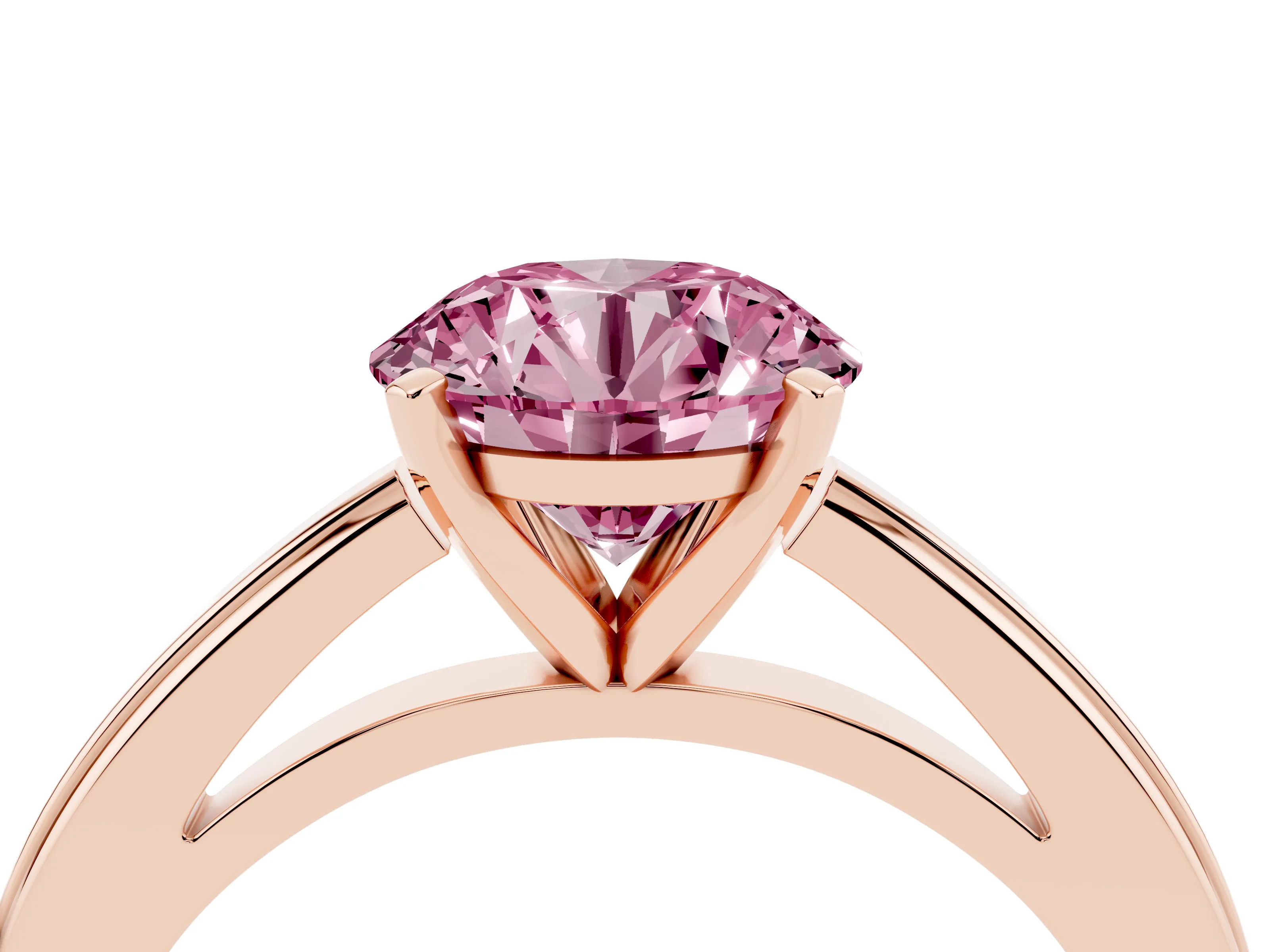 Fancy Pink Round Cut Diamond Solitaire Ring Set in Rose gold with Prong Setting and Classic Band