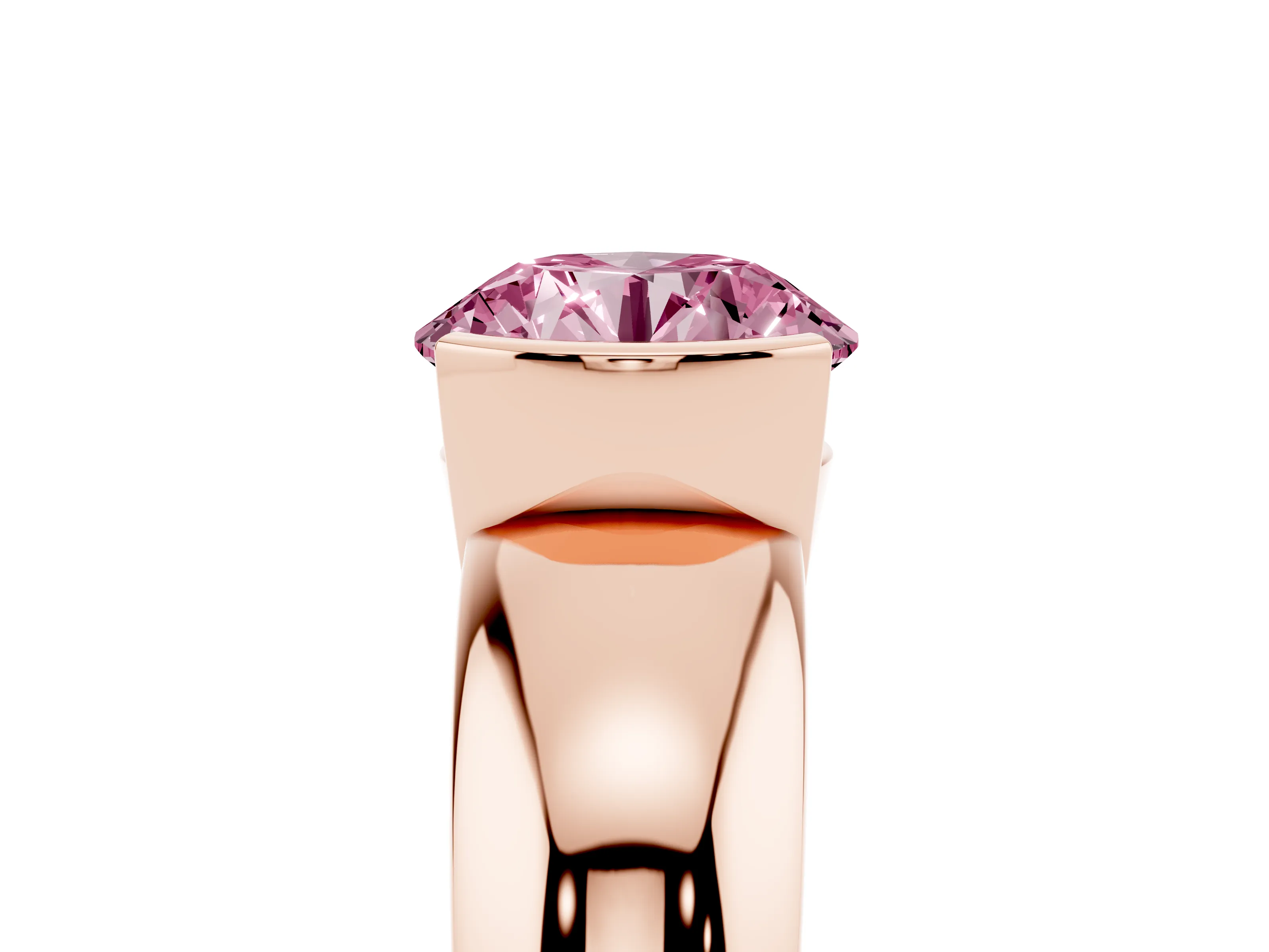 Fancy Pink Round Cut Diamond Solitaire Tension Set Ring Set in Rose gold with Wide Band