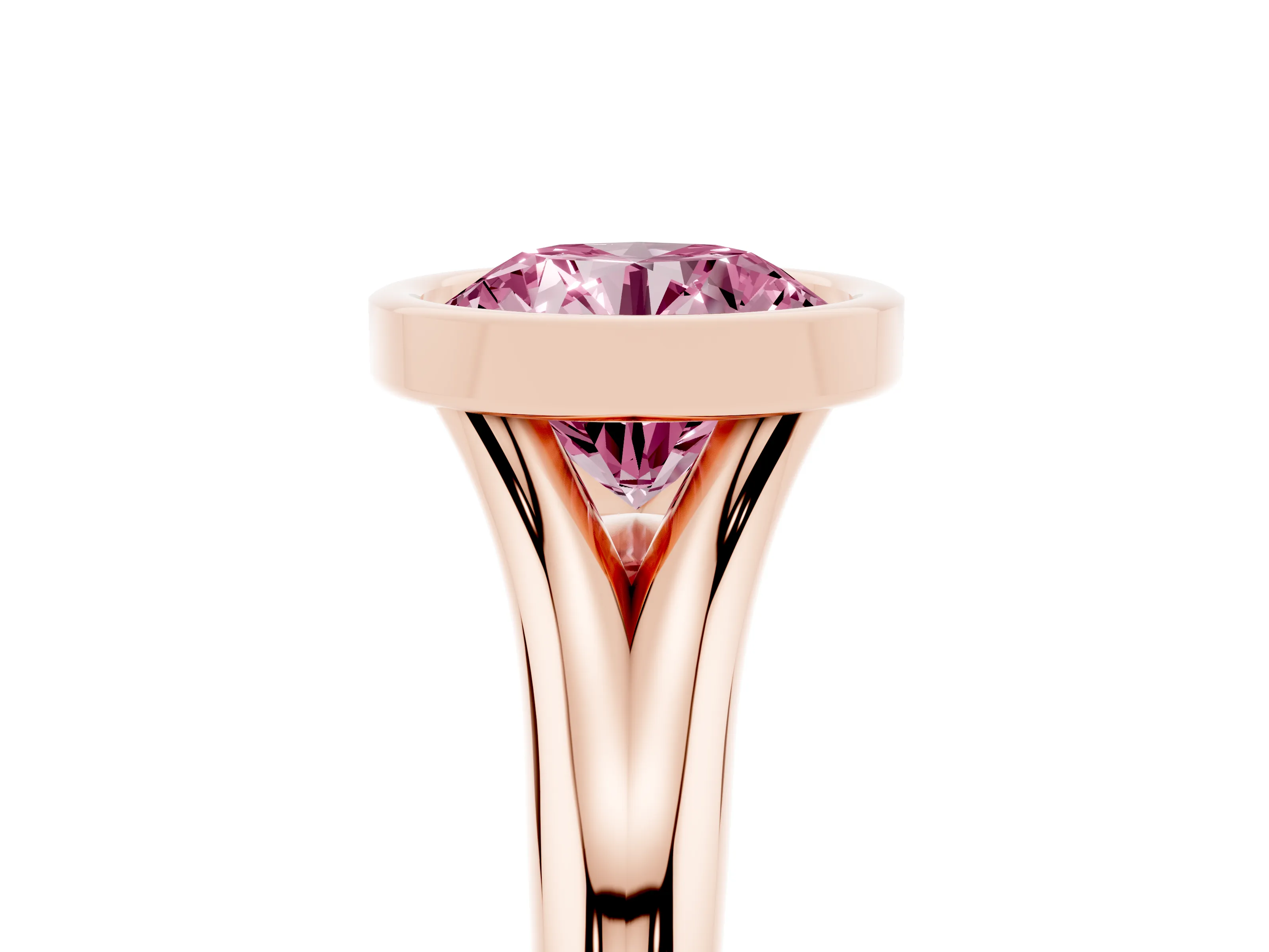Fancy Pink Bezel Set Round Cut Diamond Solitaire Ring Set in Rose gold with Smooth Band