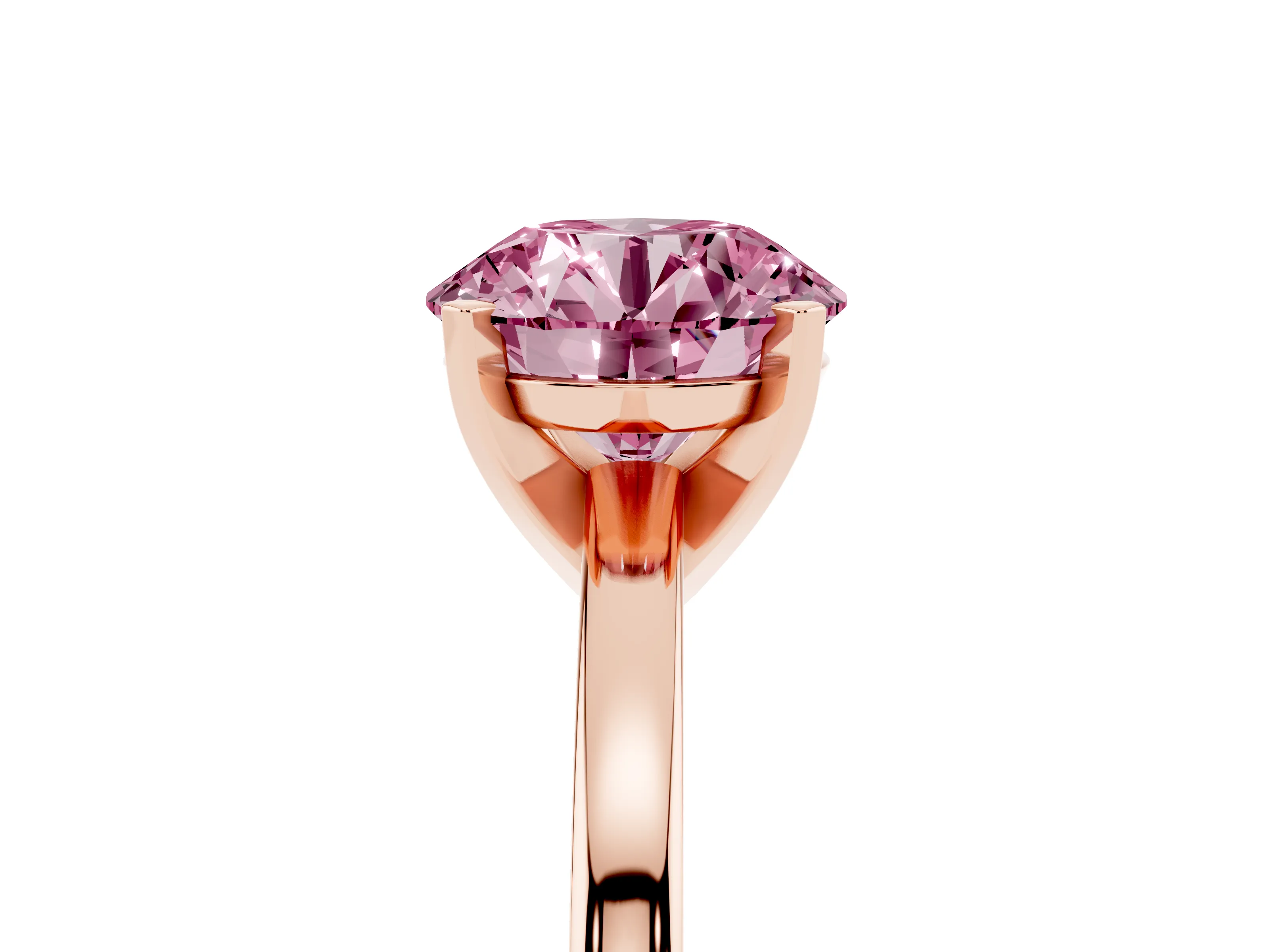 Fancy Pink Round Cut Diamond Solitaire Engagement Ring Set in Rose gold with Prong Setting on a Classic Band