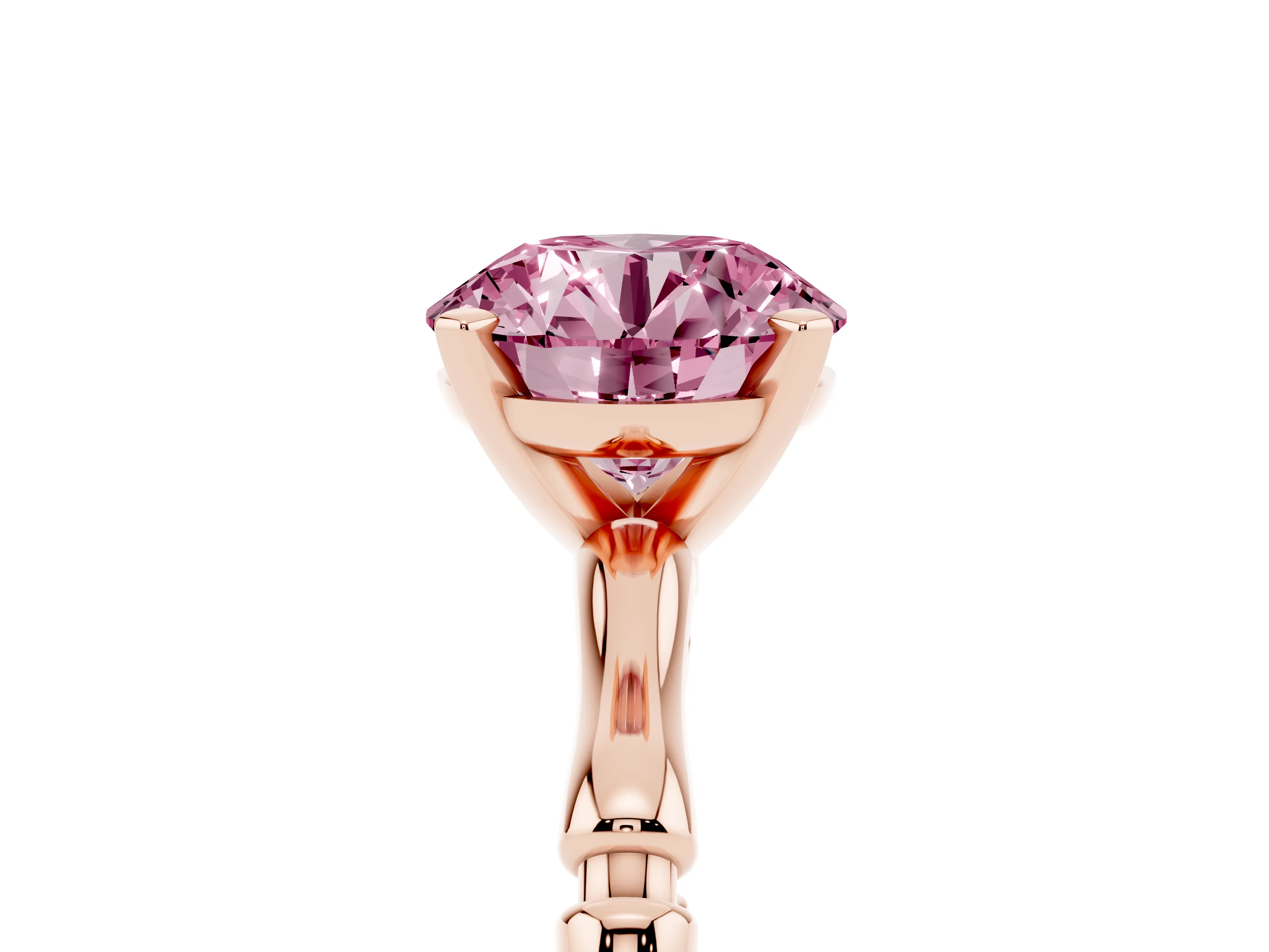 Fancy Pink Round Cut Diamond Solitaire Ring Set in Rose gold with Bamboo Band and Prong Setting