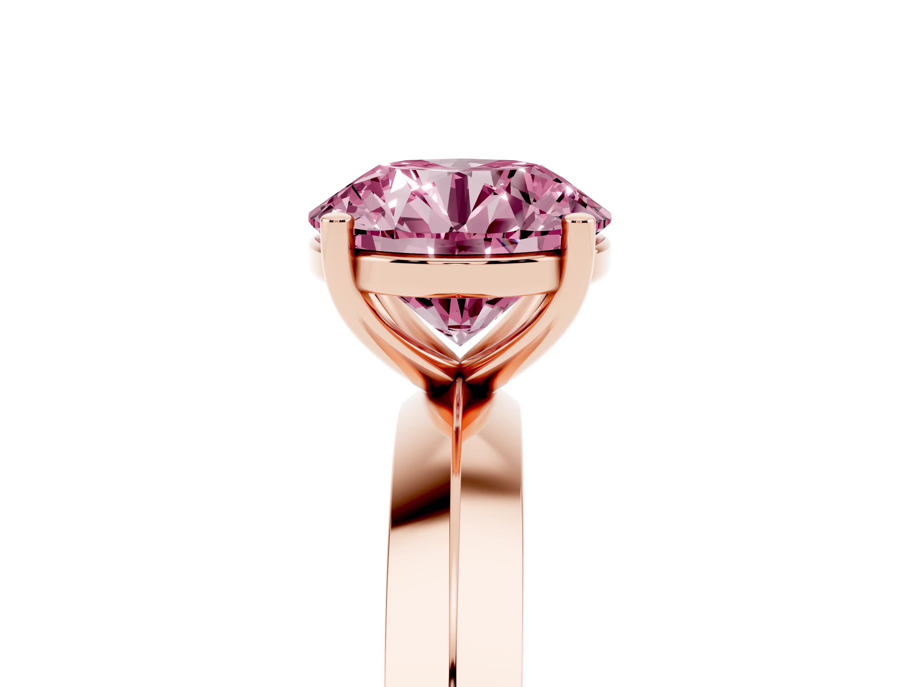 Fancy Pink Round Cut Diamond Solitaire Engagement Ring Set in Rose gold with Flat Band and Prong Setting