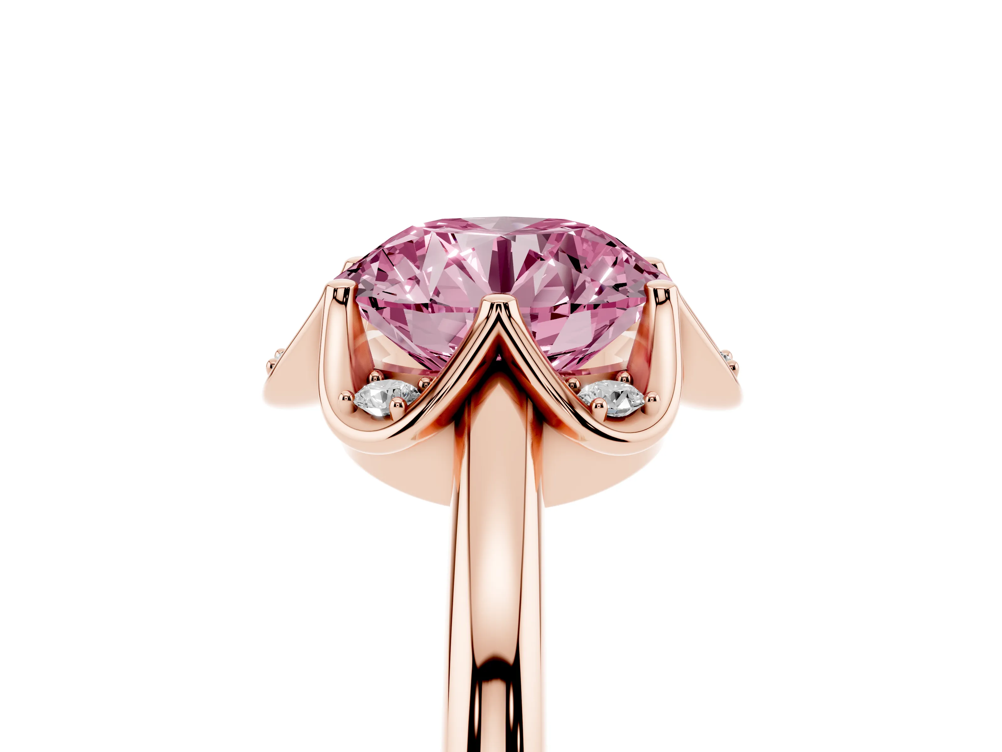 Fancy Pink Round Cut Diamond Round Cluster Halo Ring Set in Rose gold with Solitaire Band and Prong Setting